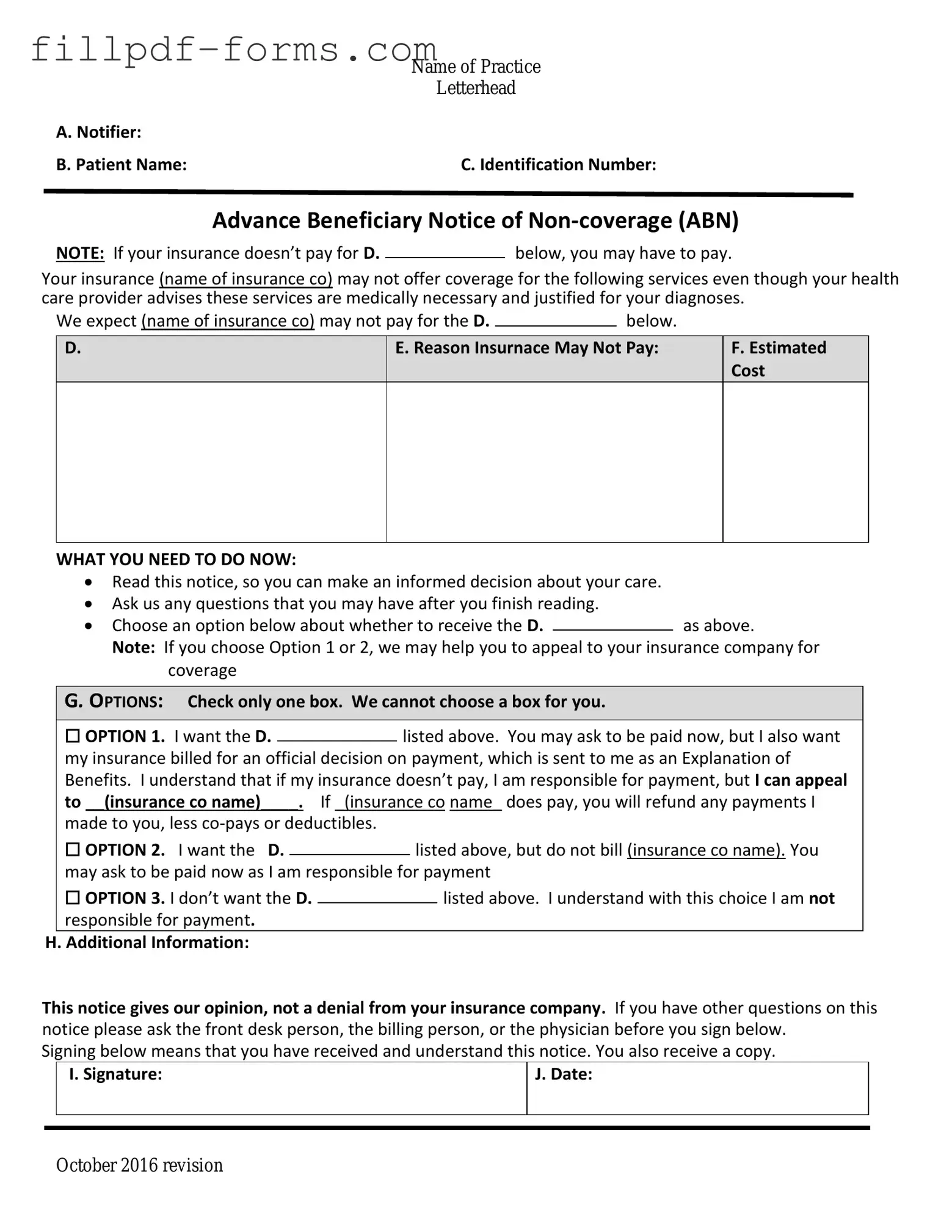 Advance Beneficiary Notice of Non-coverage PDF Form