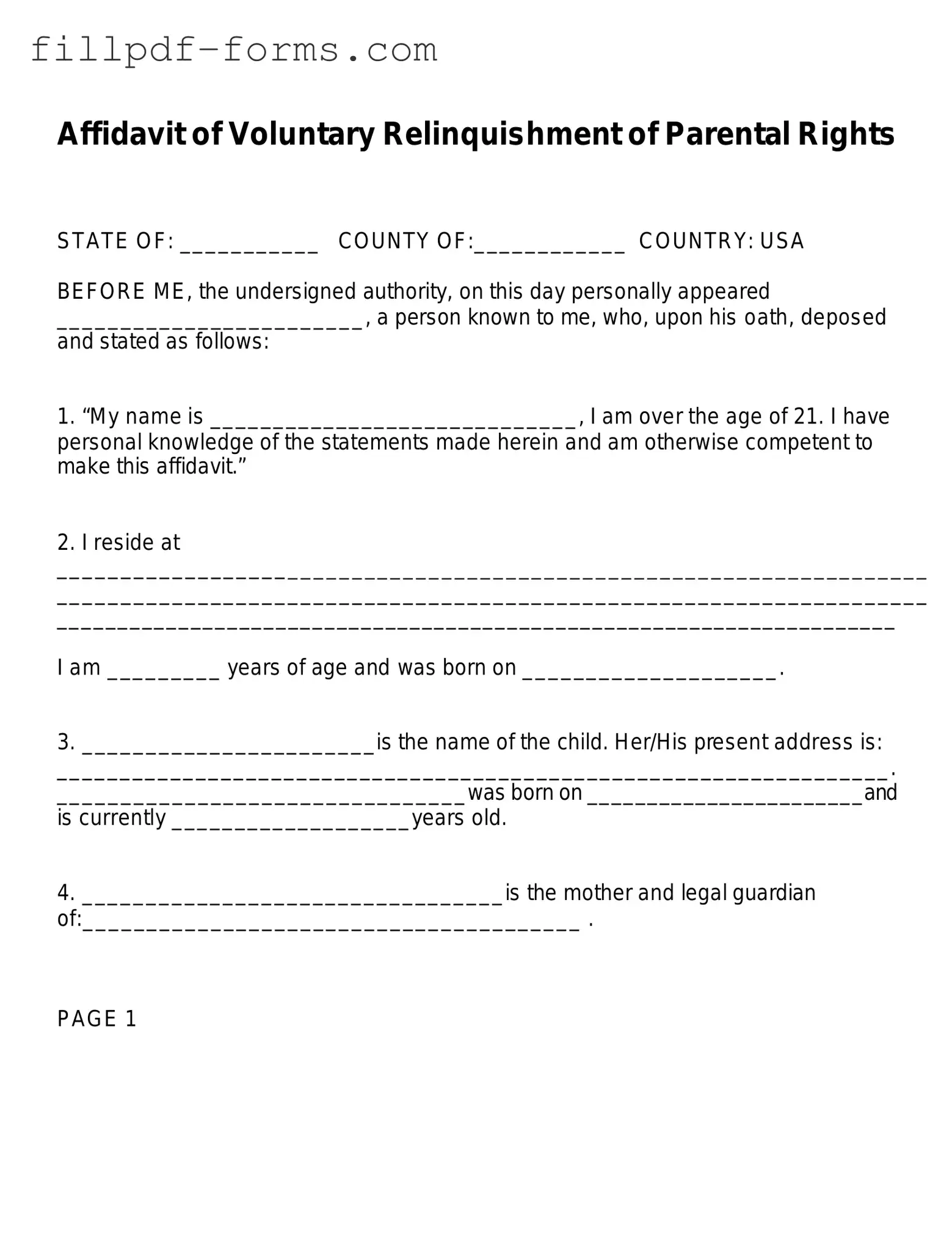 Affidavit Parental Rights PDF Form