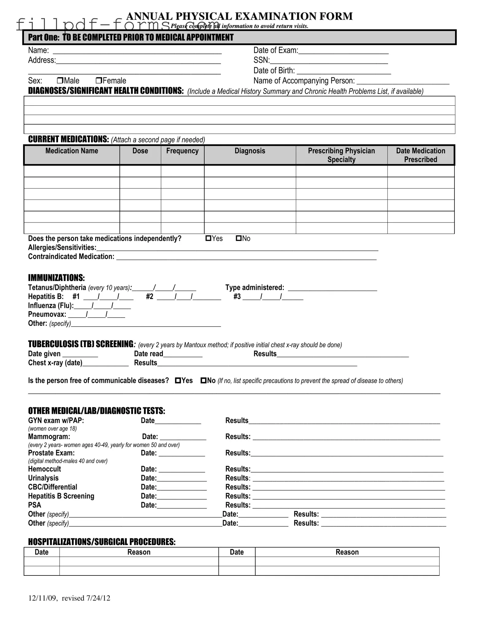 Annual Physical Examination PDF Form