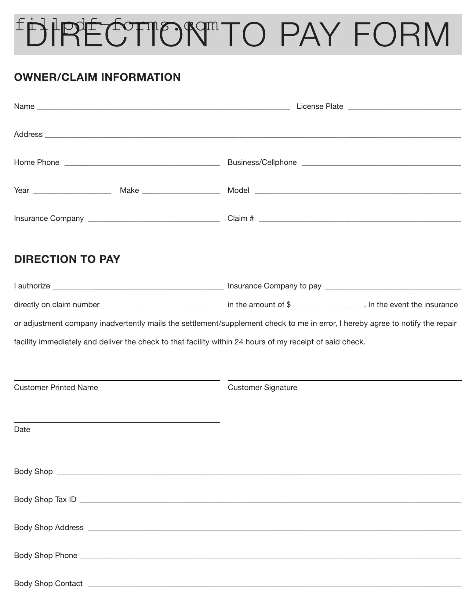 Authorization And Direction Pay PDF Form