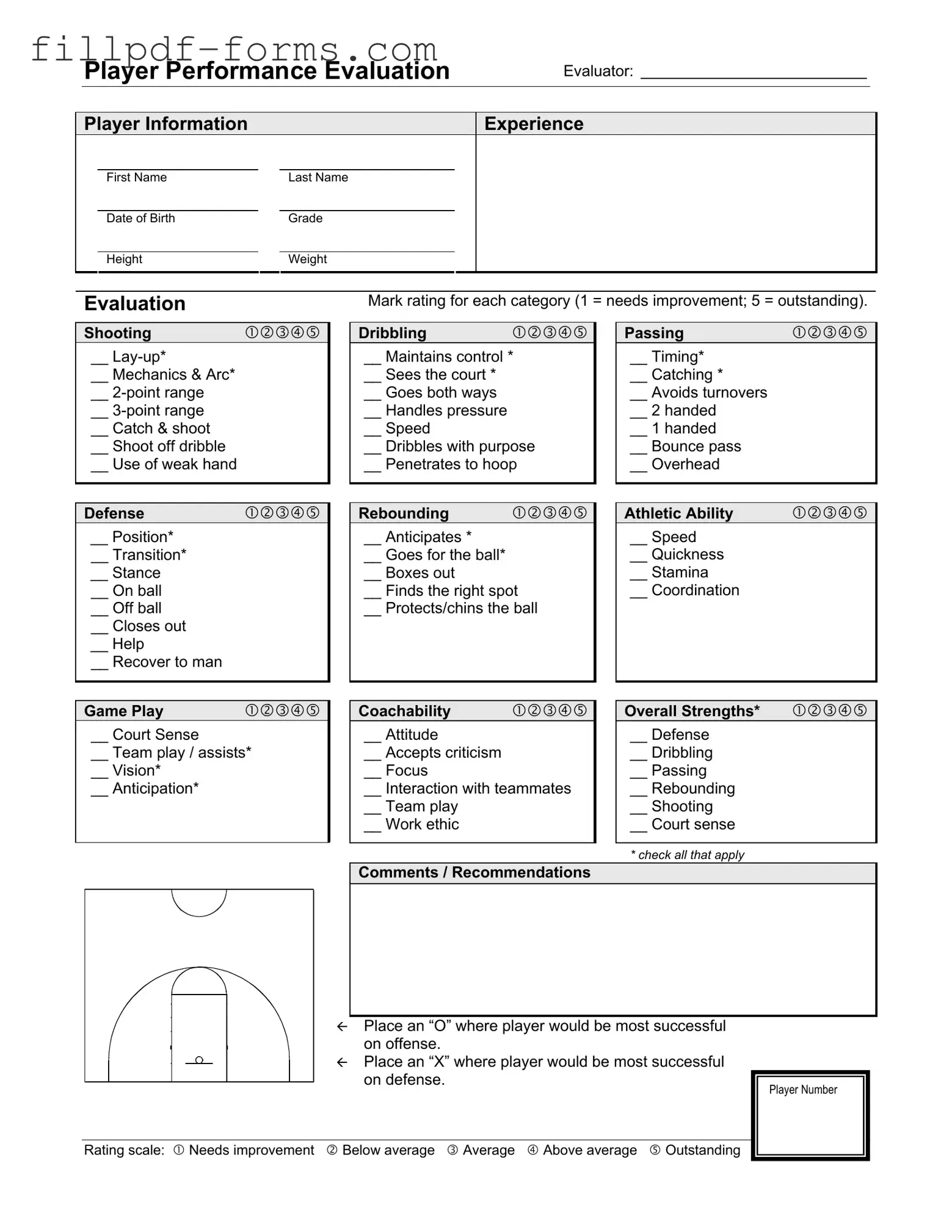 Basketball Evaluation PDF Form