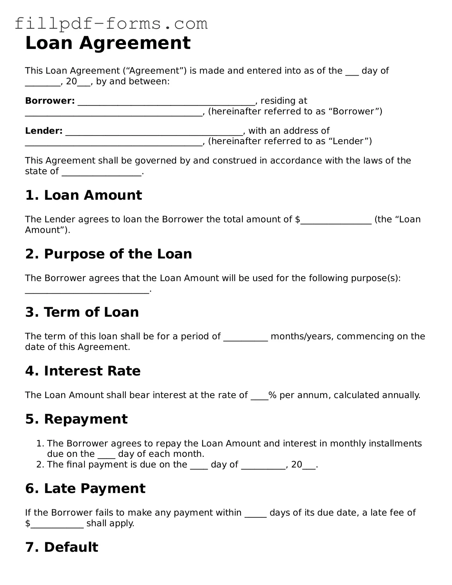 Fillable Loan Agreement Template