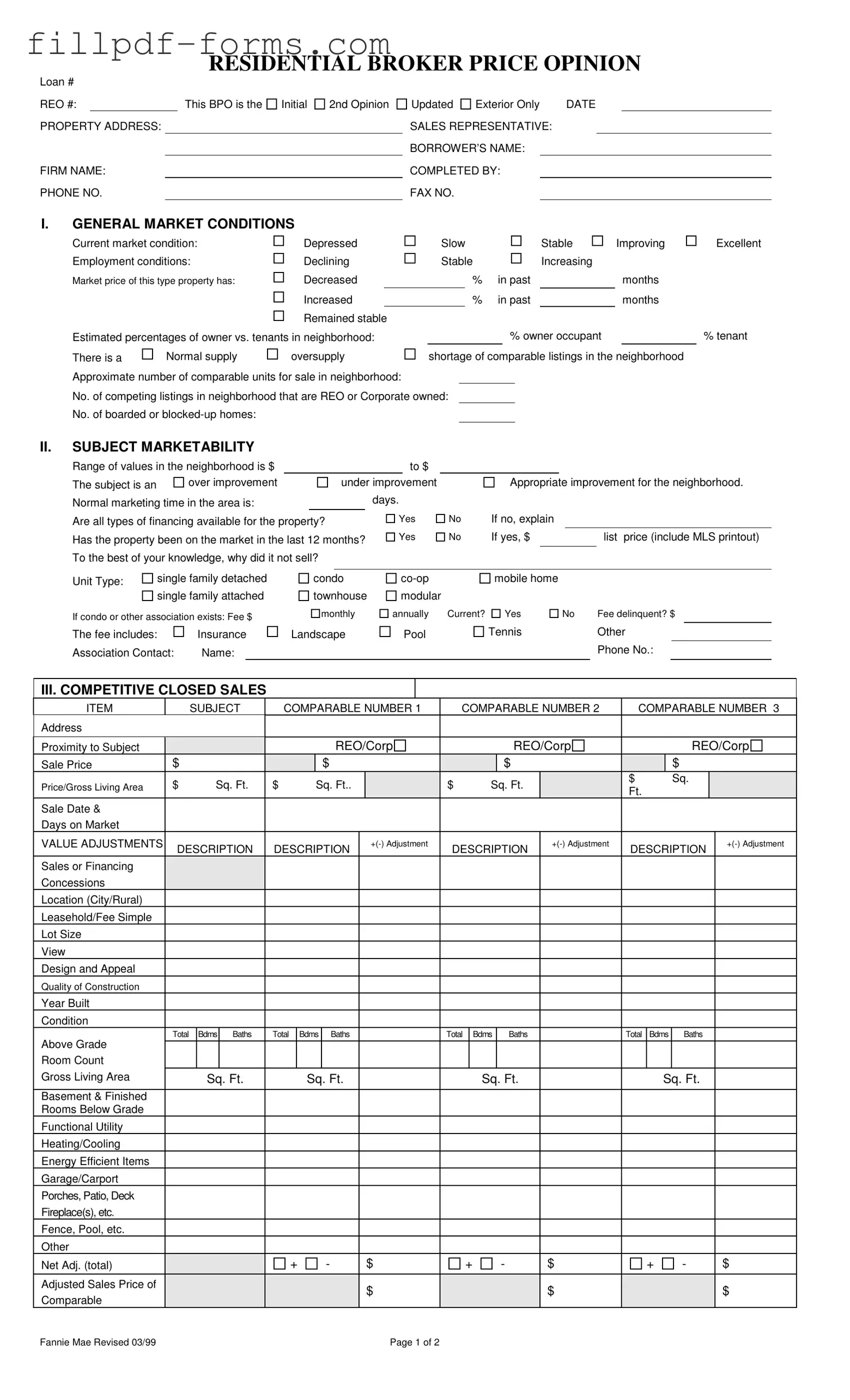 Broker Price Opinion PDF Form