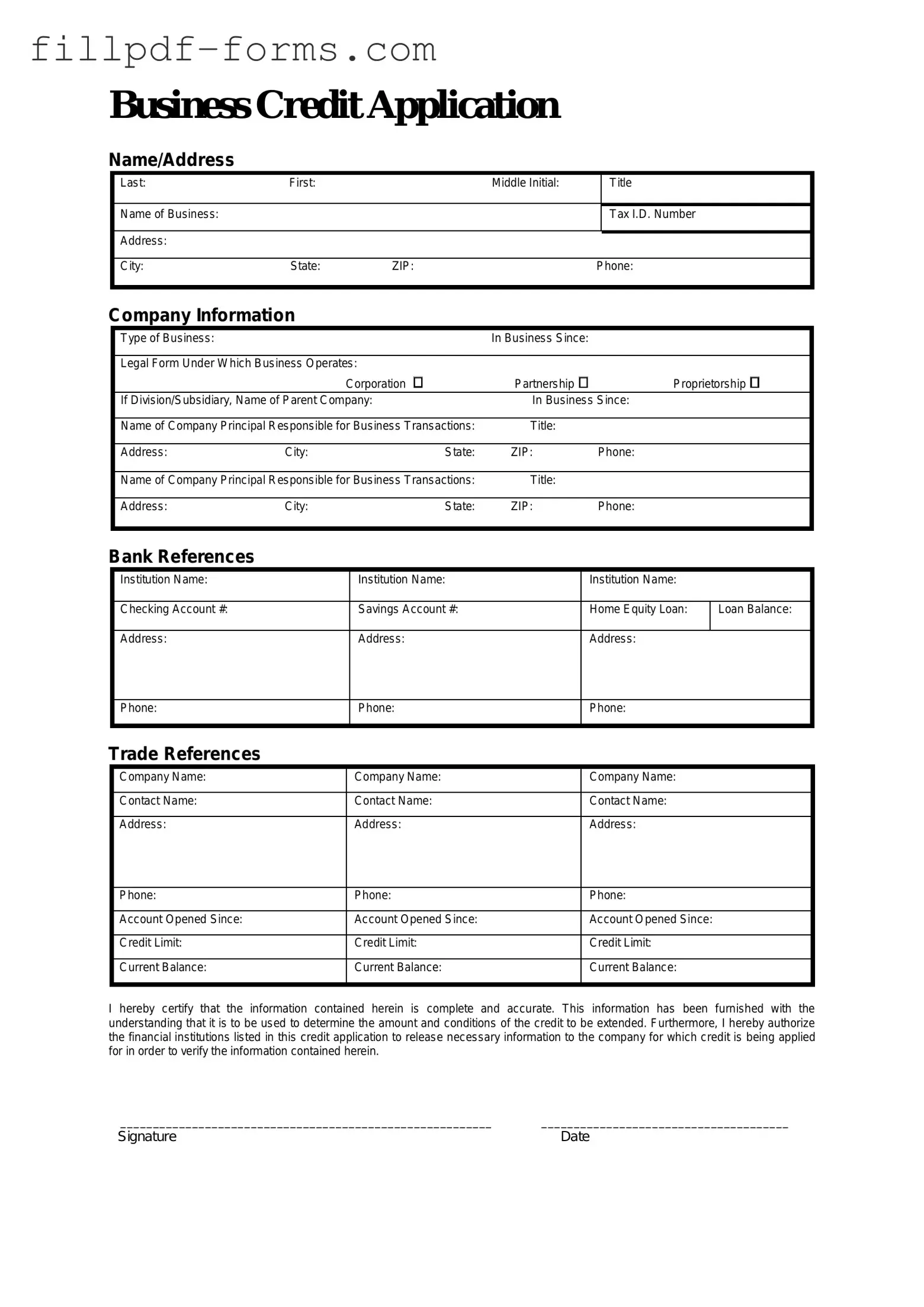 Business Credit Application PDF Form