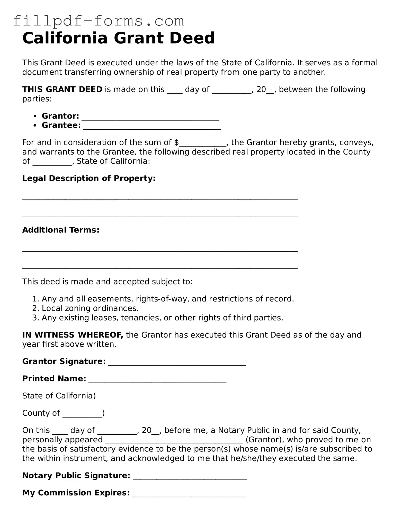 Fillable Deed Template for the State of California