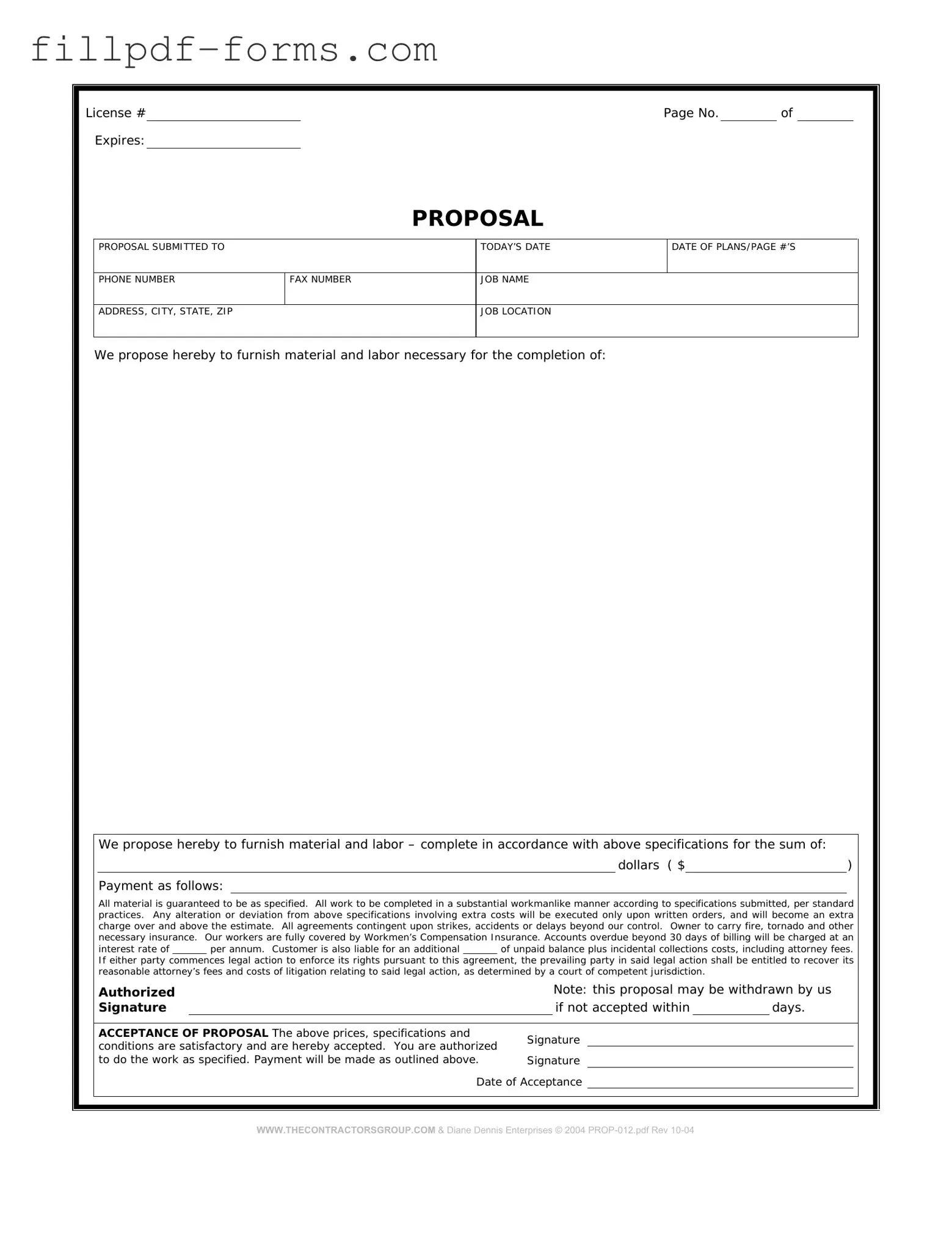 Construction proposal form PDF Form