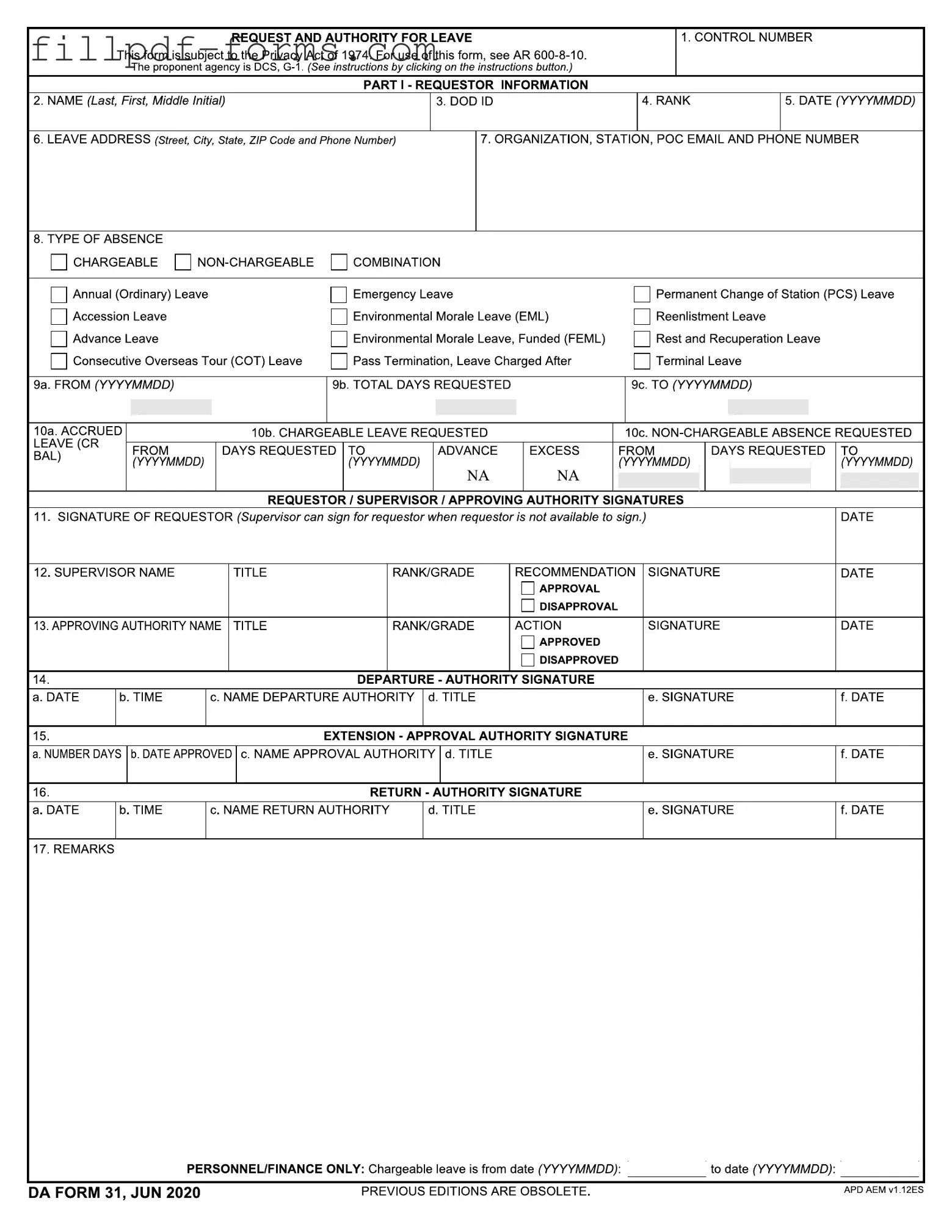 Da 31 PDF Form