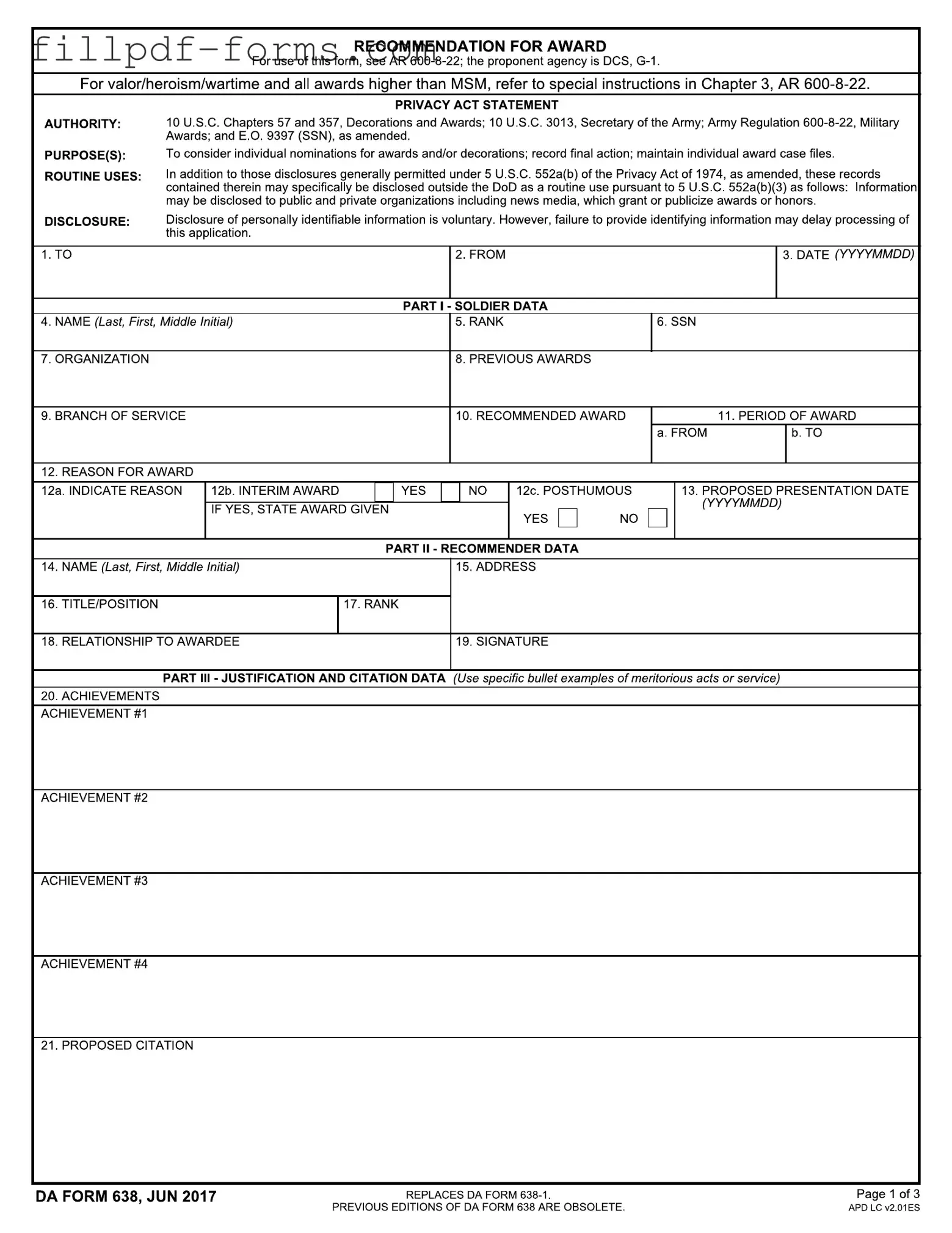 Da 638 PDF Form