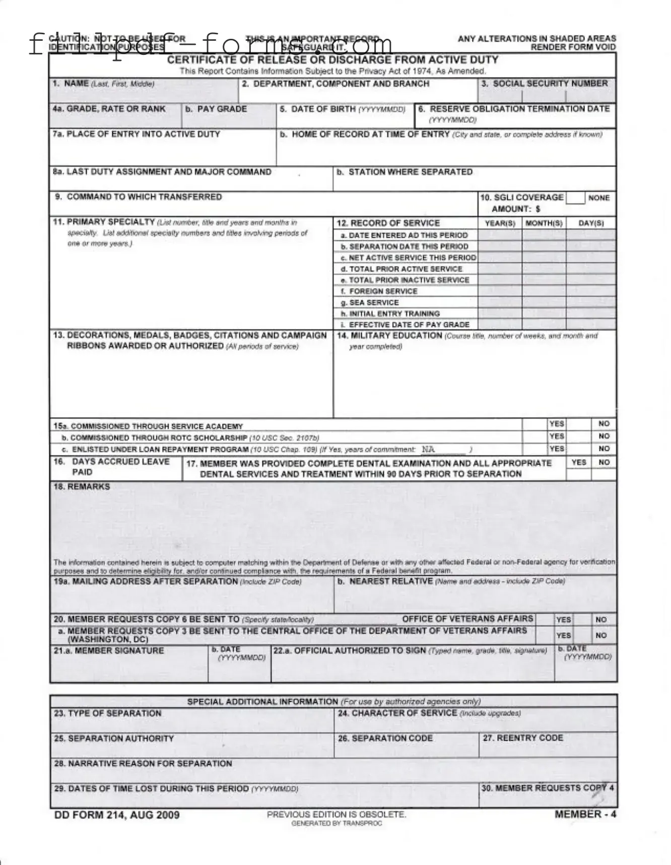 Dd 214 PDF Form