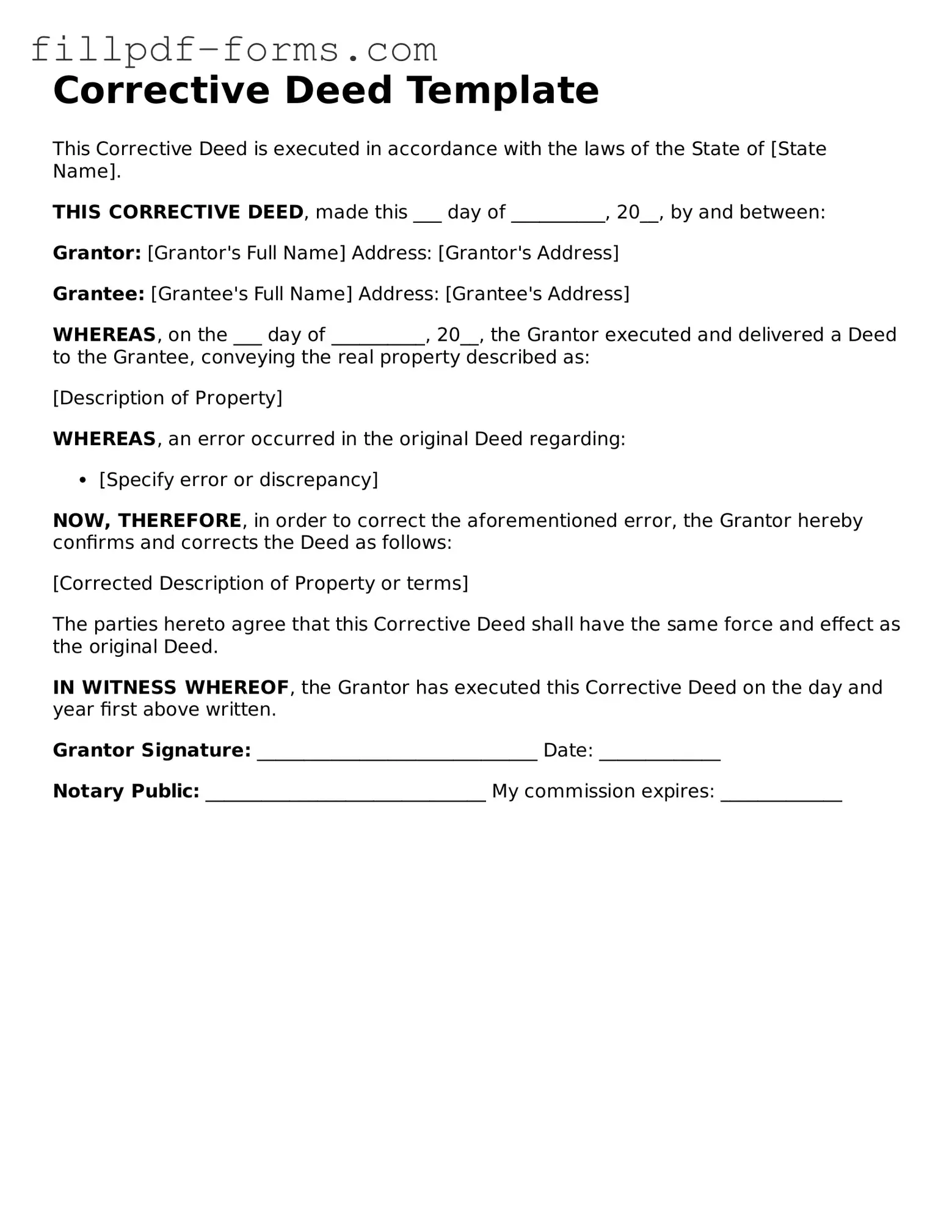 Fillable Corrective Deed Template