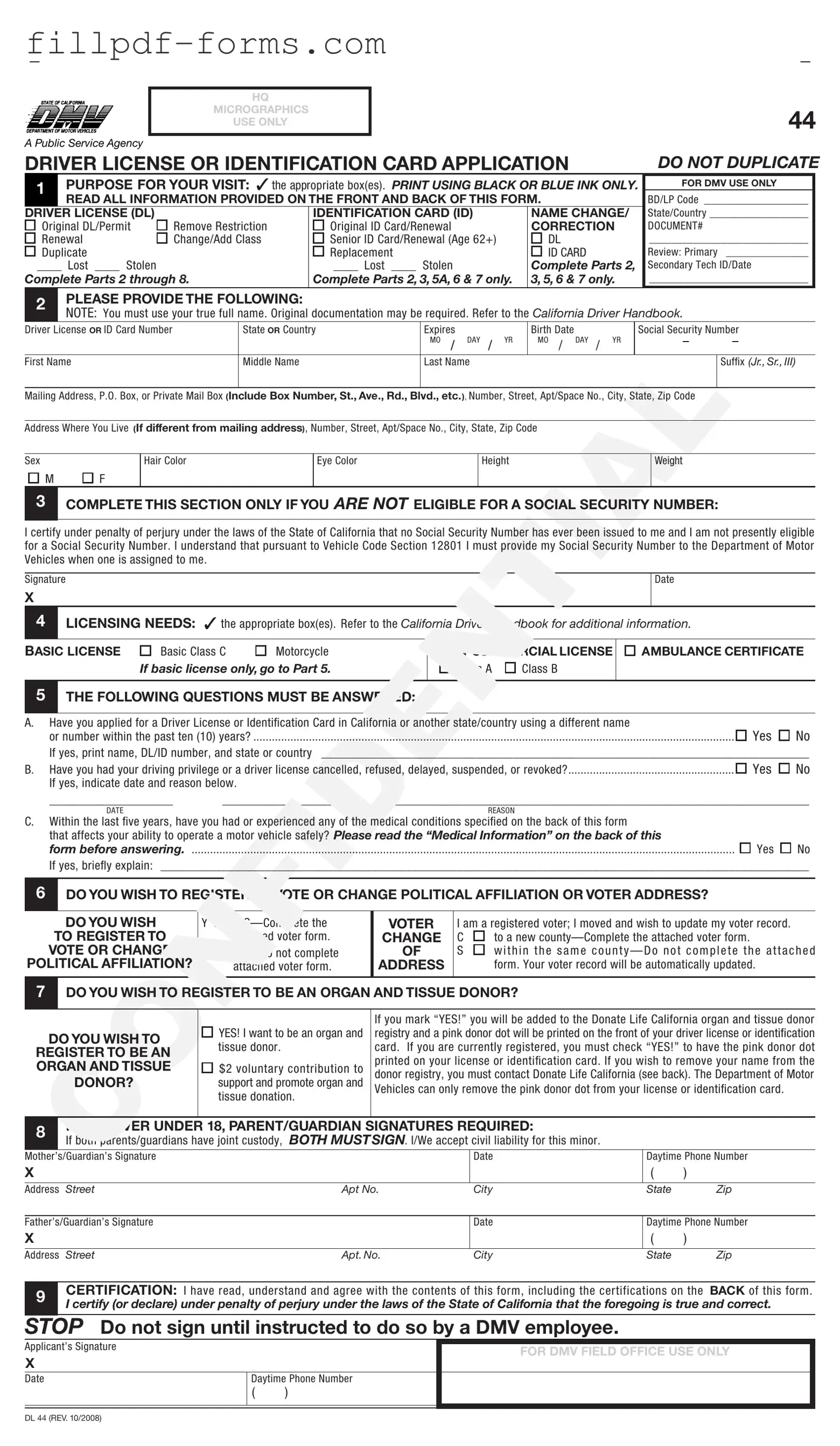 Ca Dmv Dl 44 PDF Form