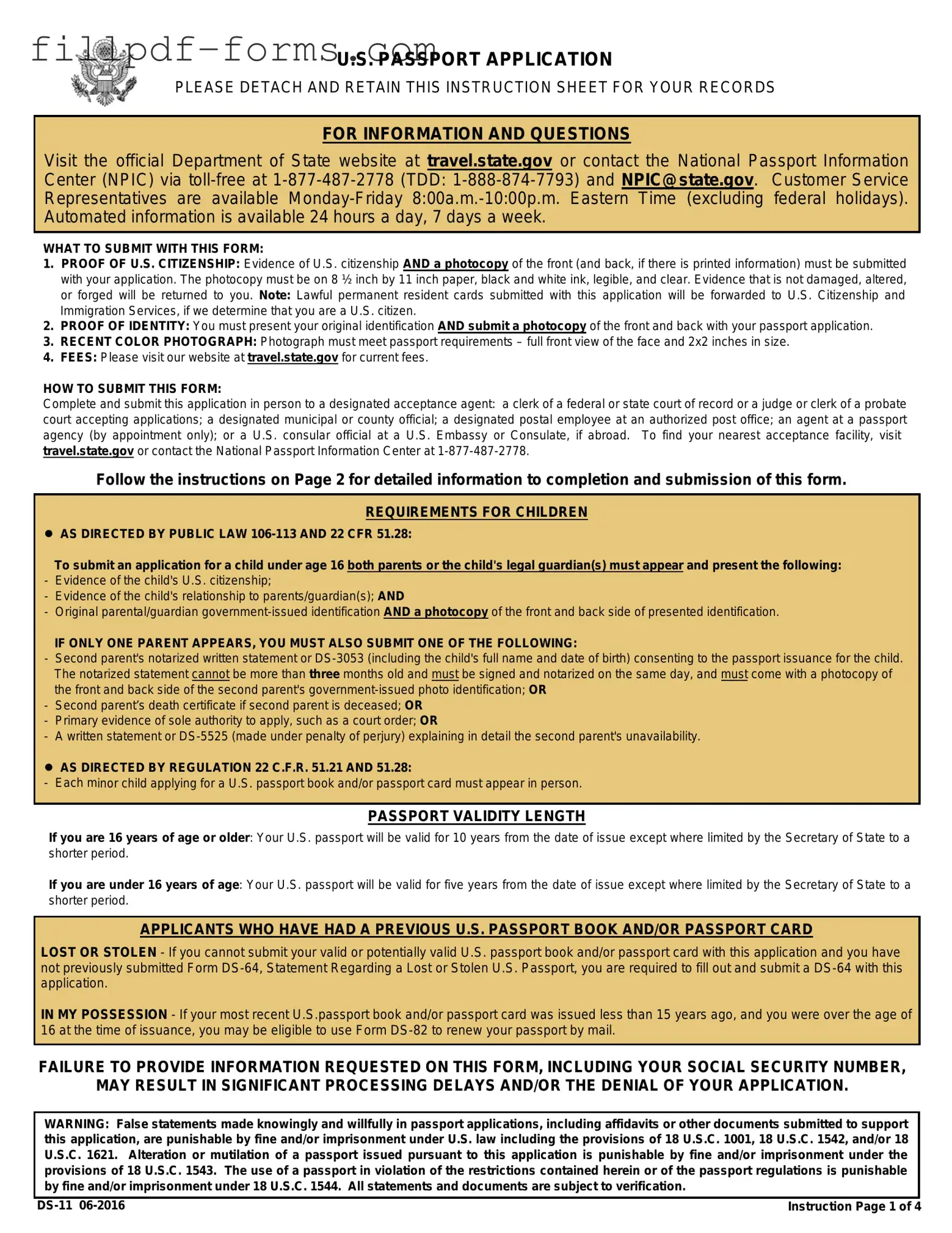 DS-11 U.S. Passport application PDF Form