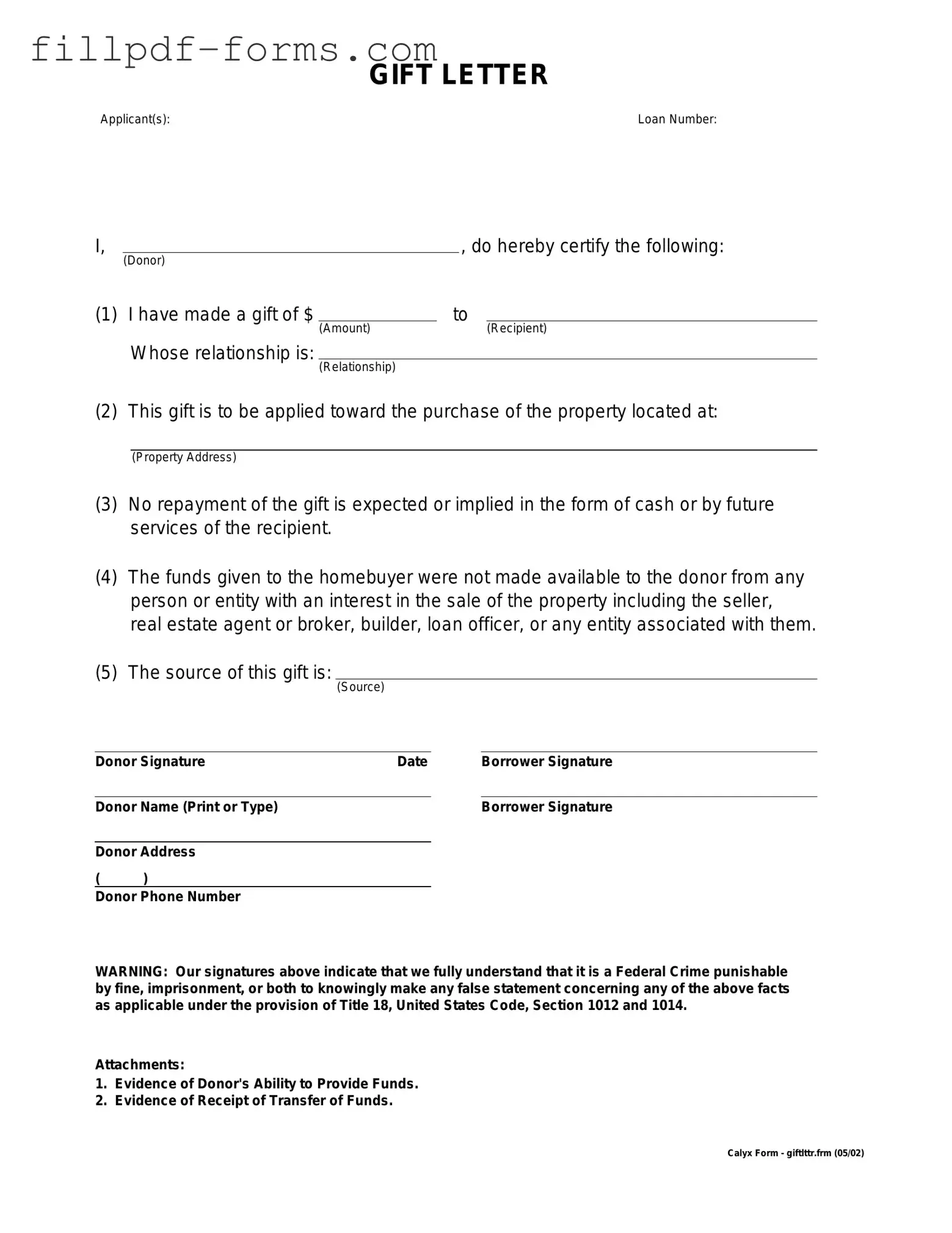 Gift Letter PDF Form