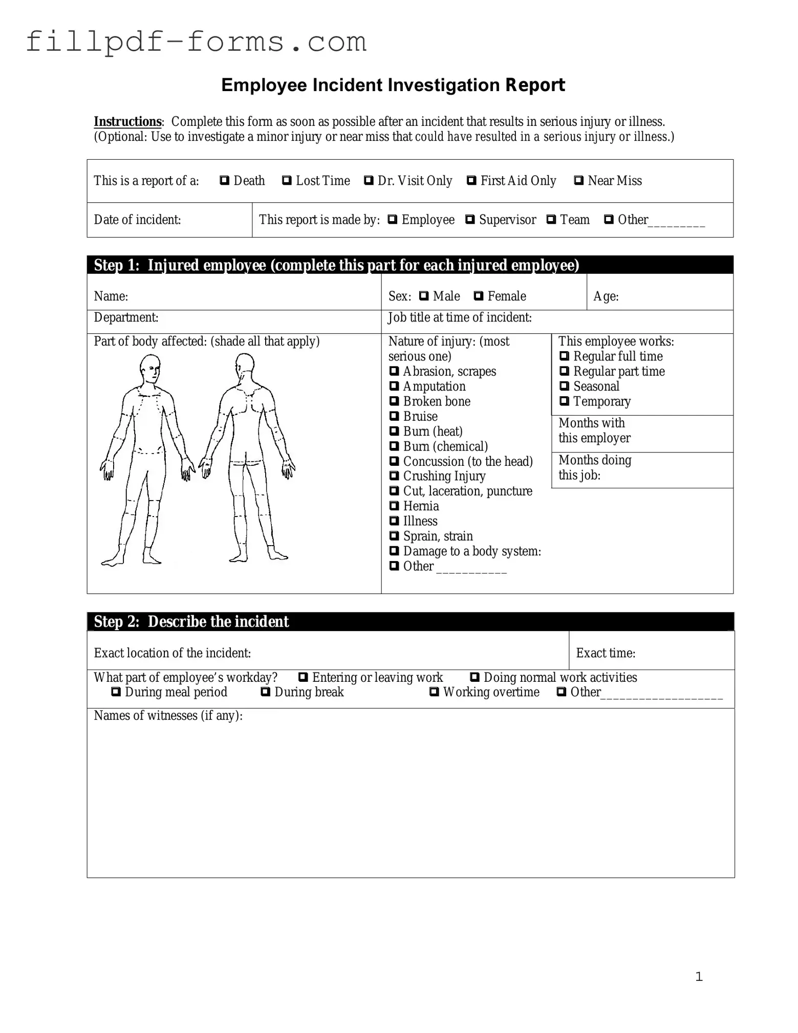 Employee Accident Report PDF Form