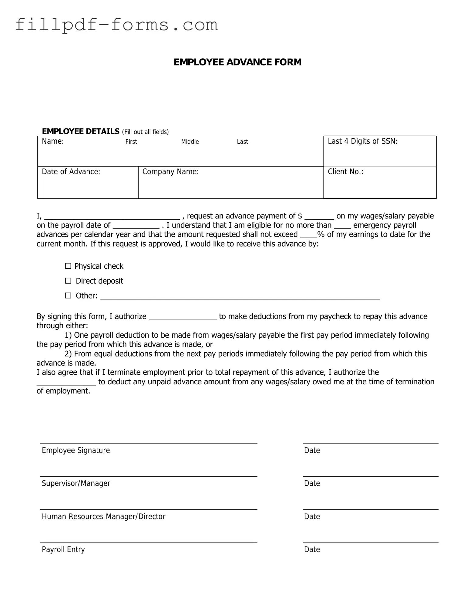 Employee Advance PDF Form