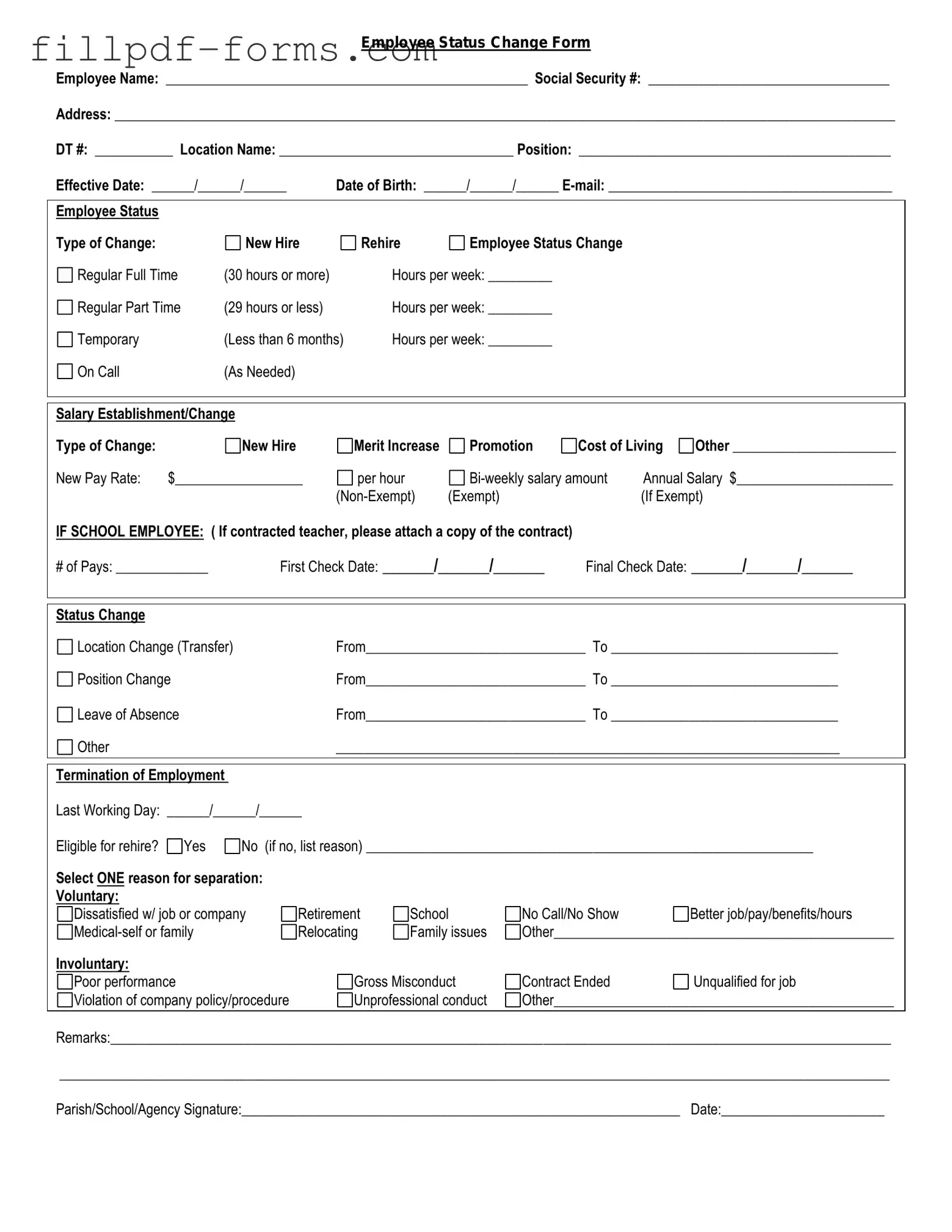 Employee Status Change PDF Form