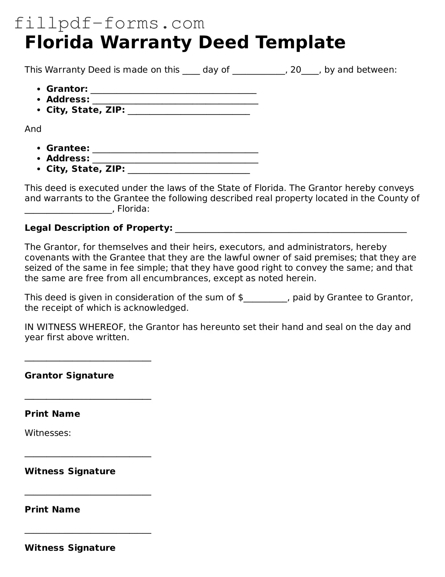 Fillable Deed Template for the State of Florida
