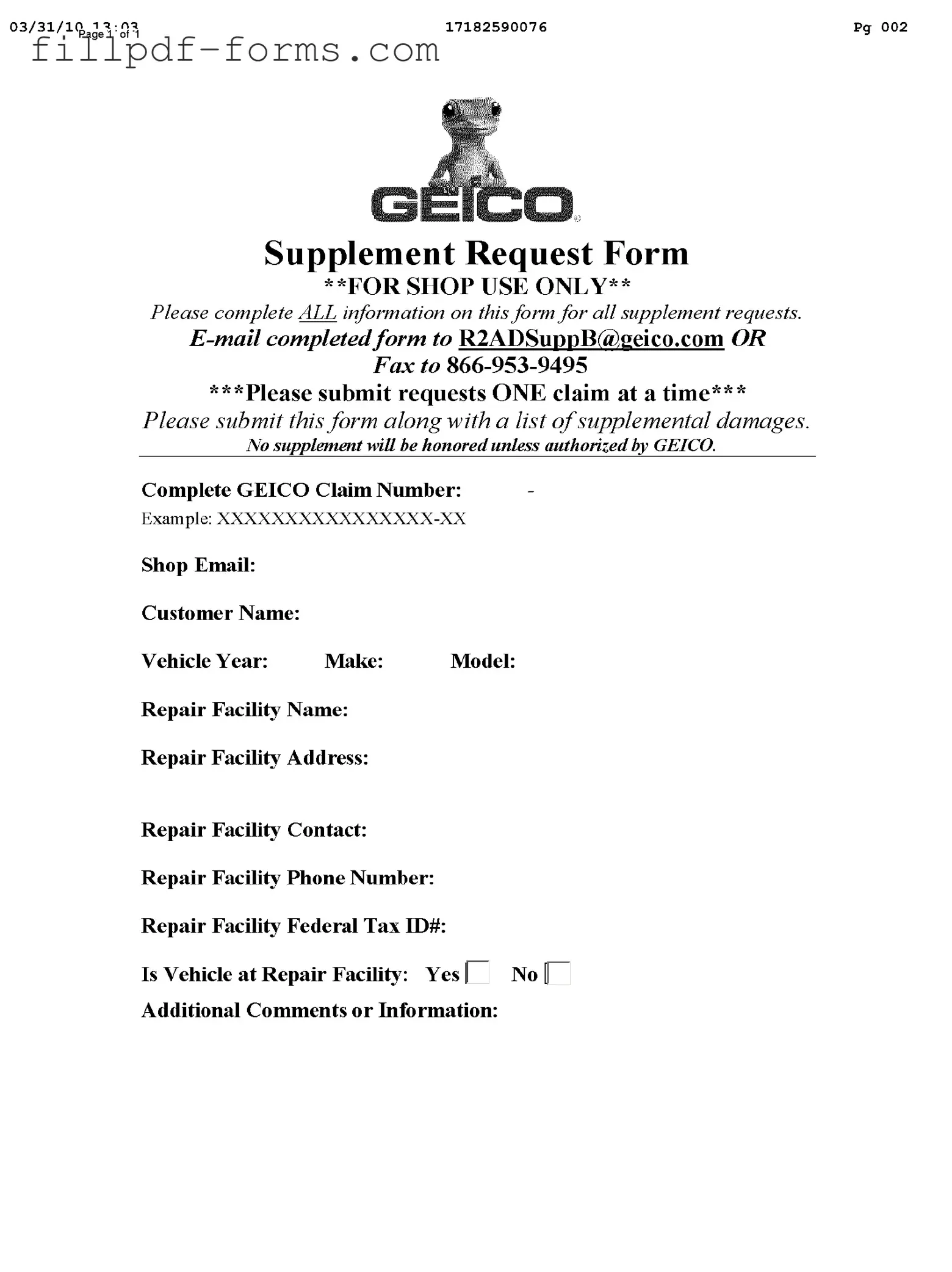 Geico Supplement Request PDF Form