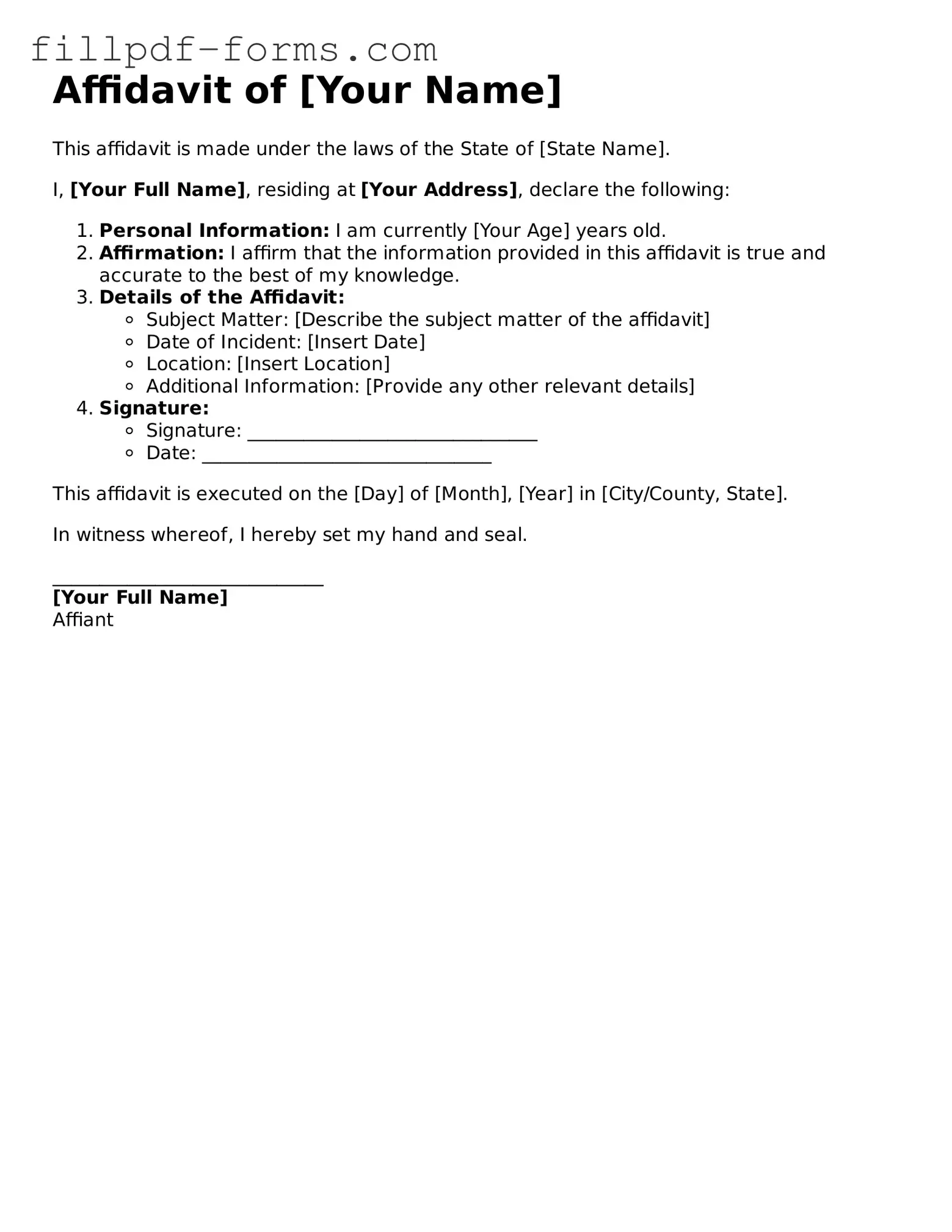 Fillable Affidavit Template