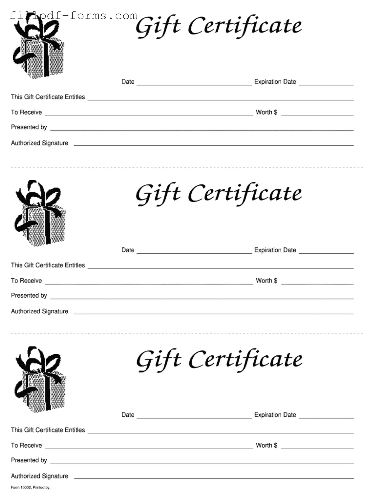 Gift Certificate PDF Form