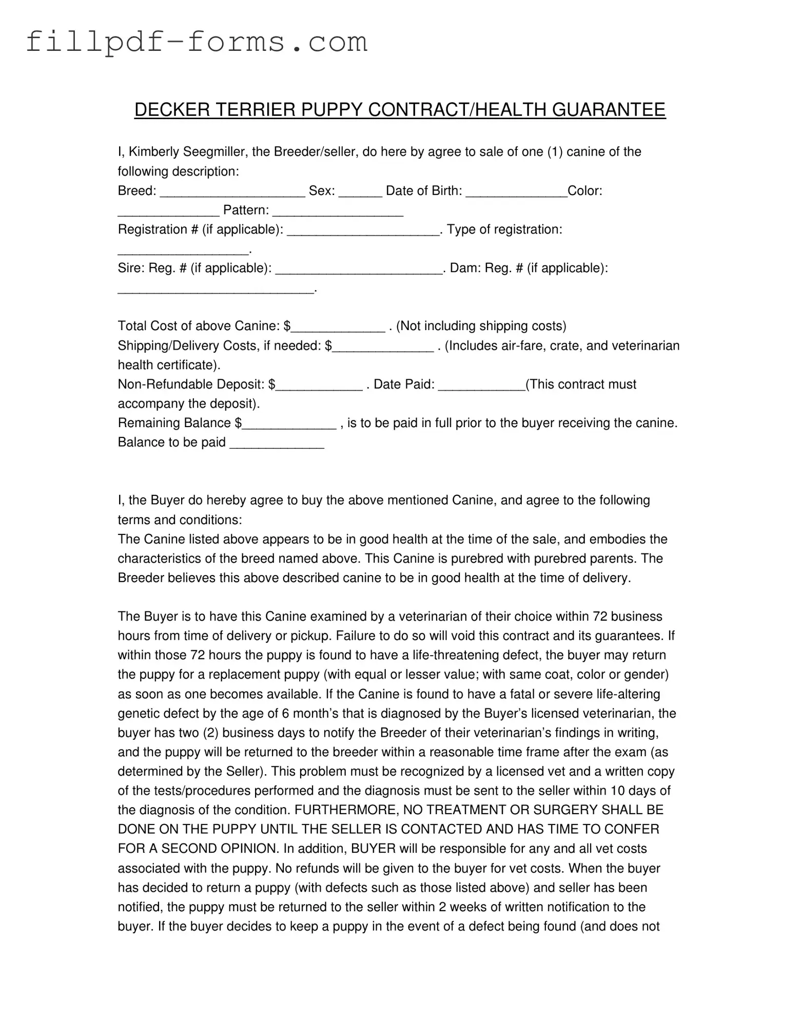 Health Guarantee PDF Form