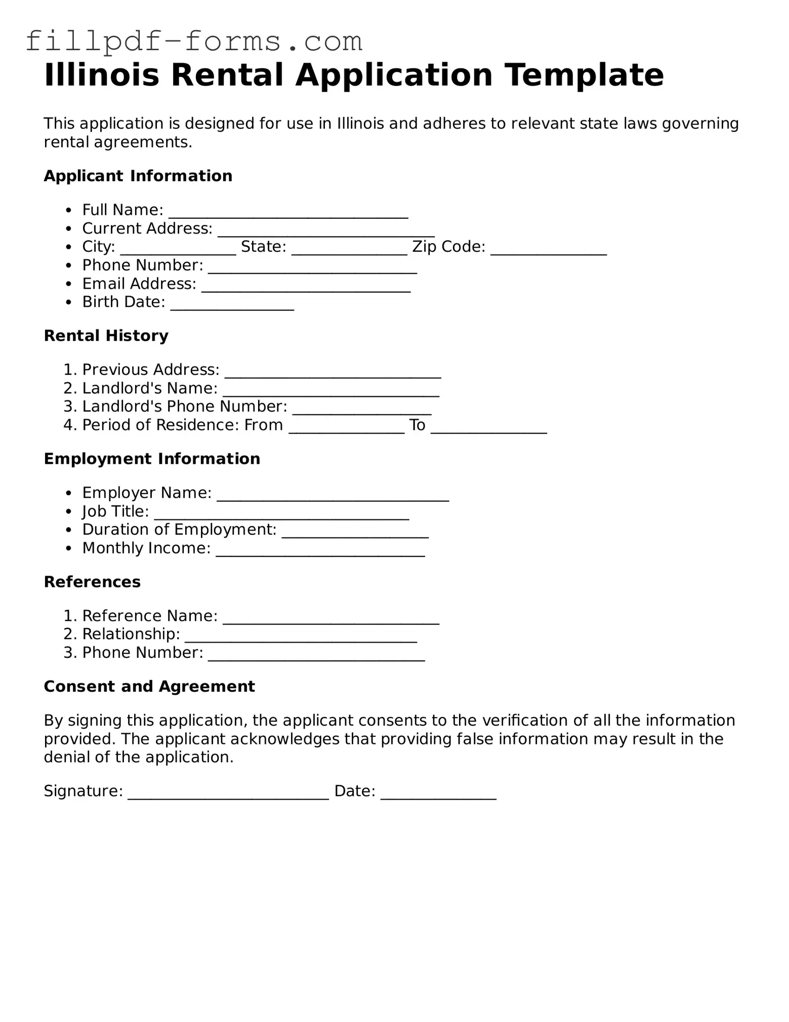 Fillable Rental Application Template for the State of Illinois