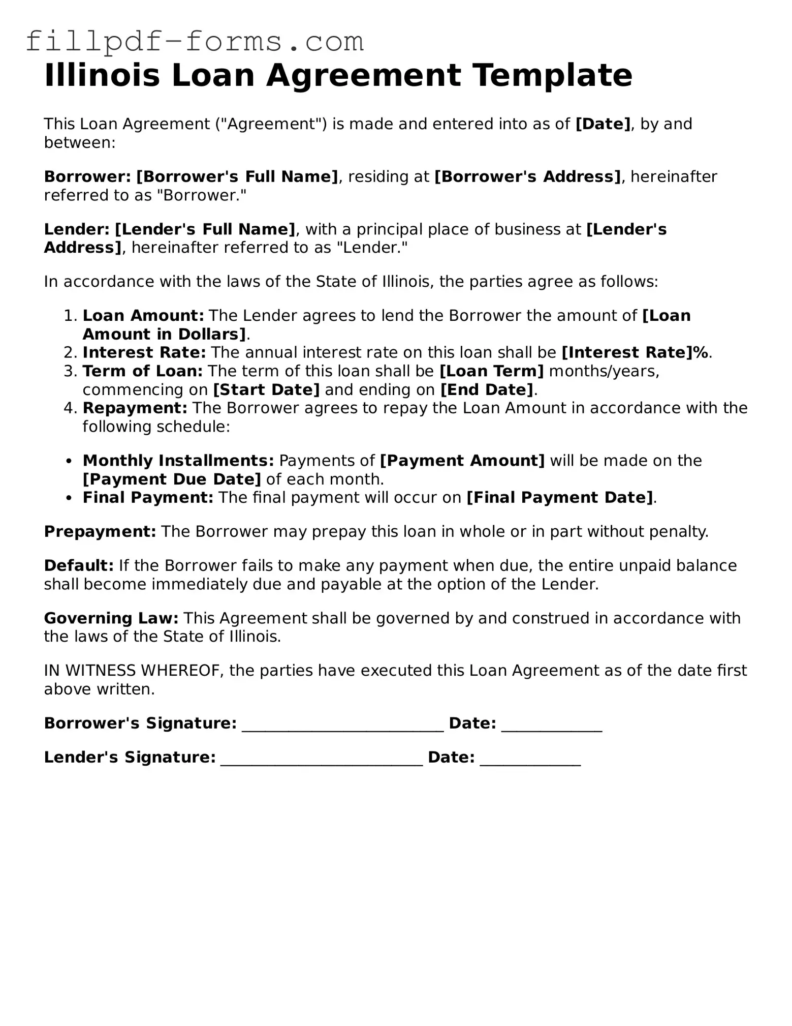 Fillable Loan Agreement Template for the State of Illinois