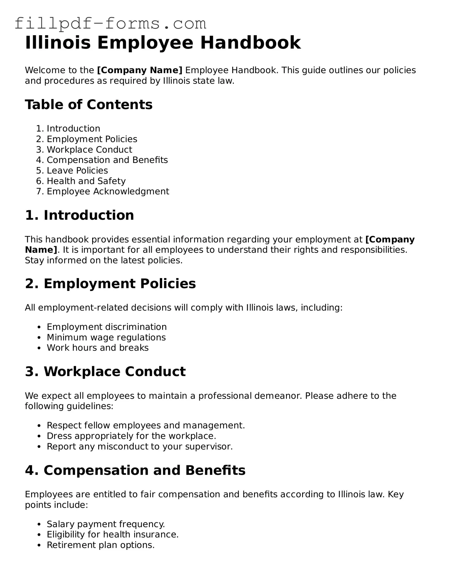 Fillable Employee Handbook Template for the State of Illinois