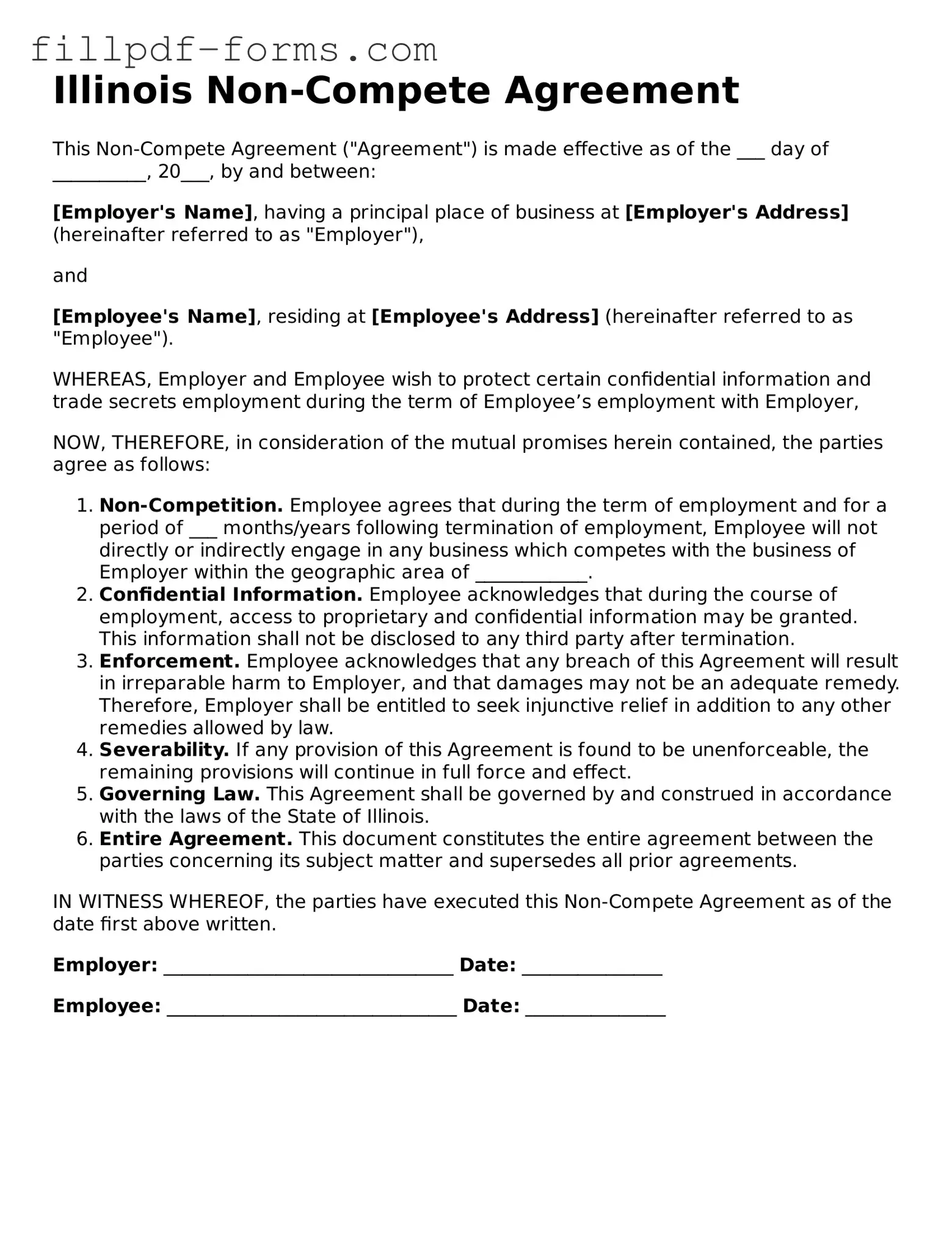 Fillable Non-compete Agreement Template for the State of Illinois