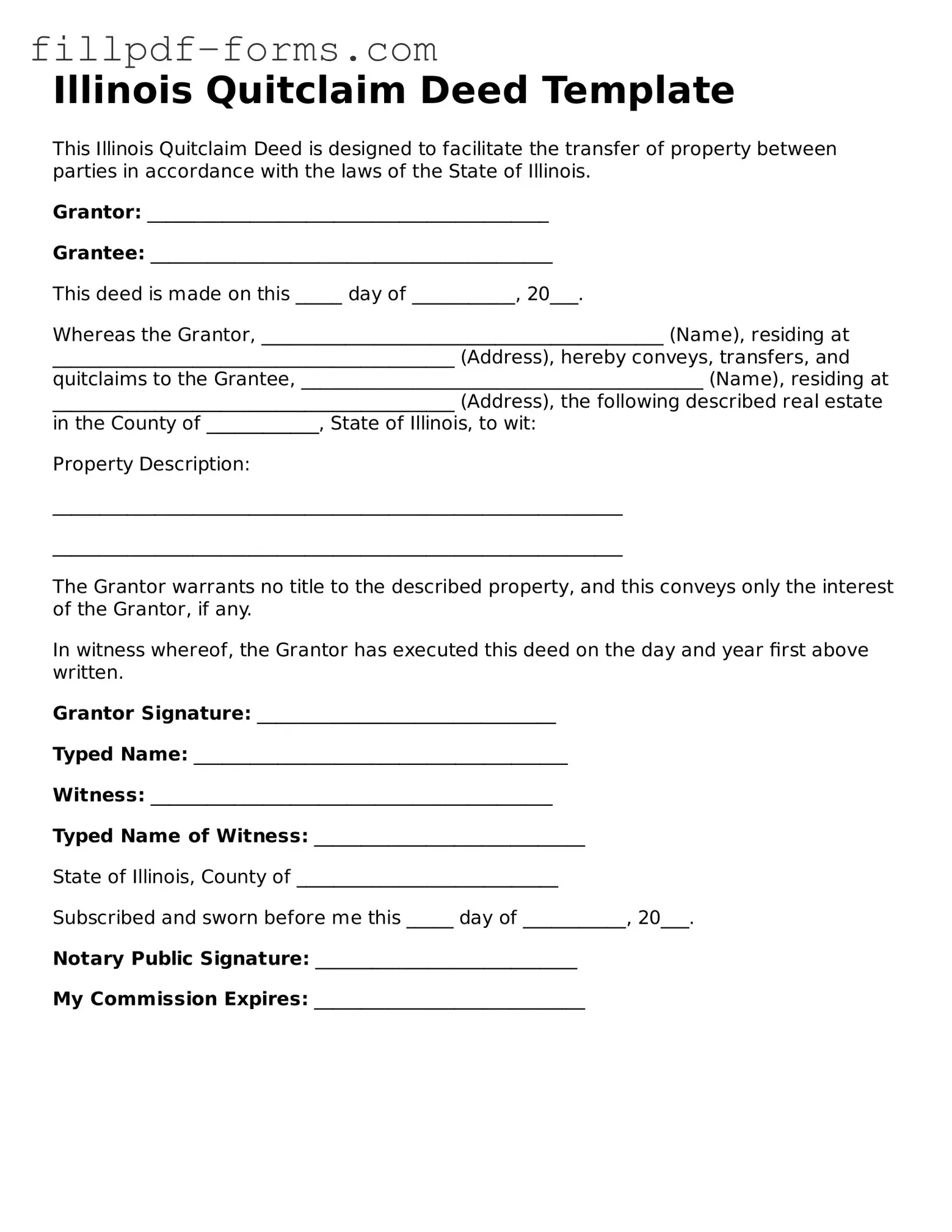 Fillable Deed Template for the State of Illinois