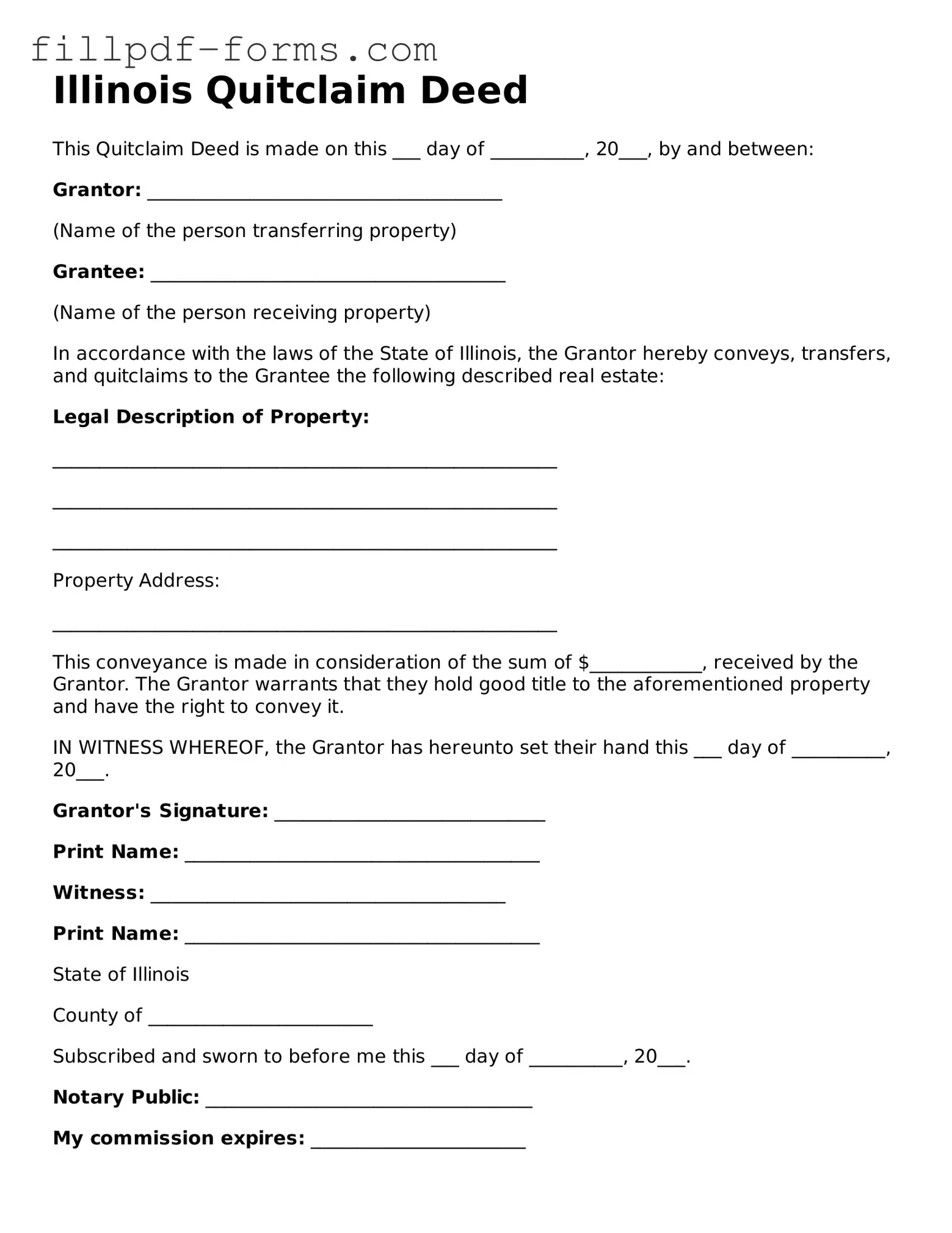 Fillable Quitclaim Deed Template for the State of Illinois
