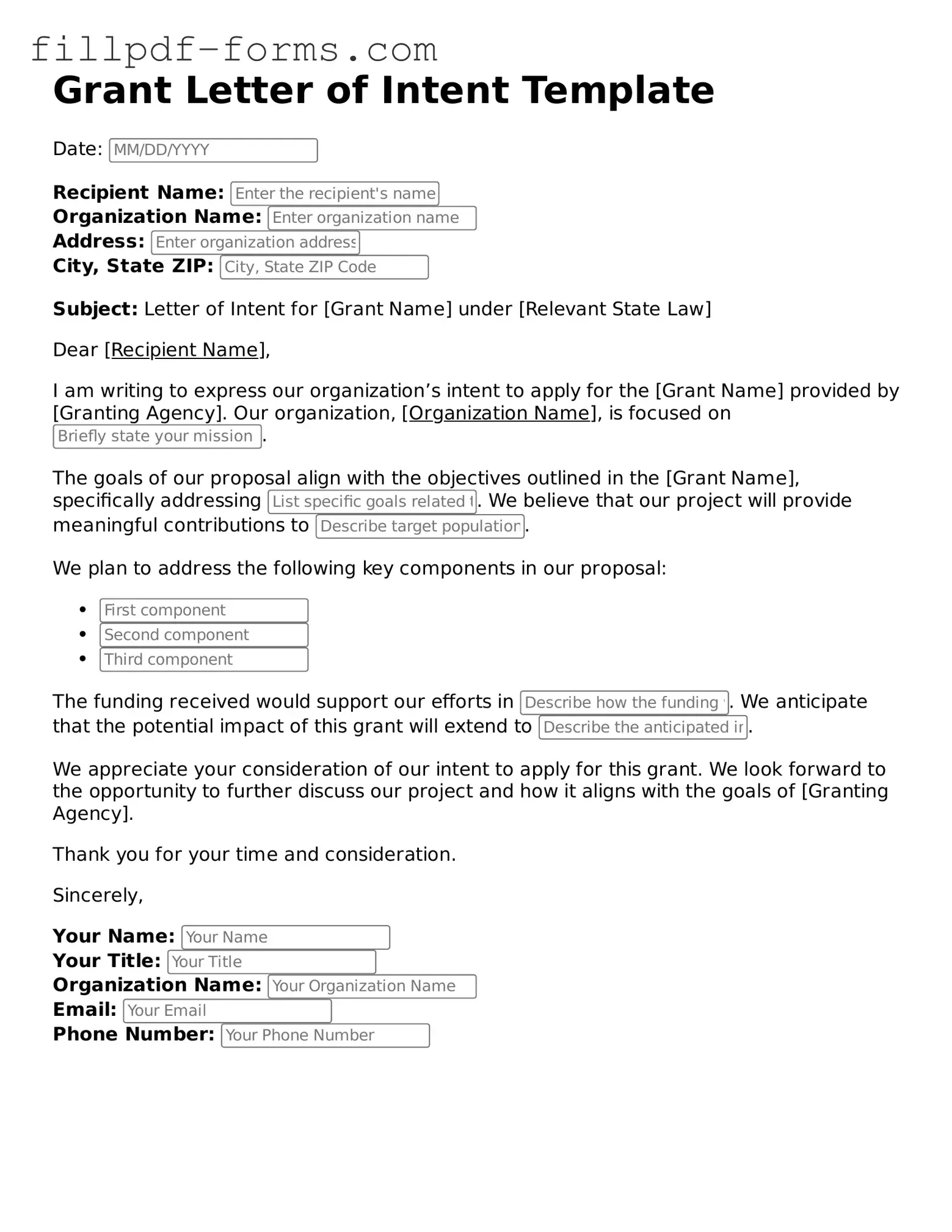 Fillable Grant Letter of Intent Template
