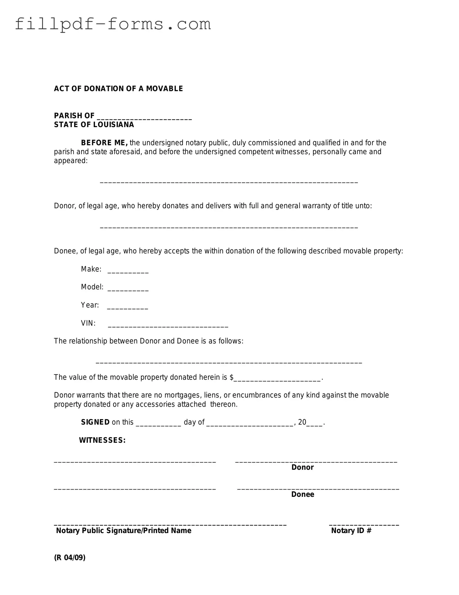 Louisiana act of donation PDF Form