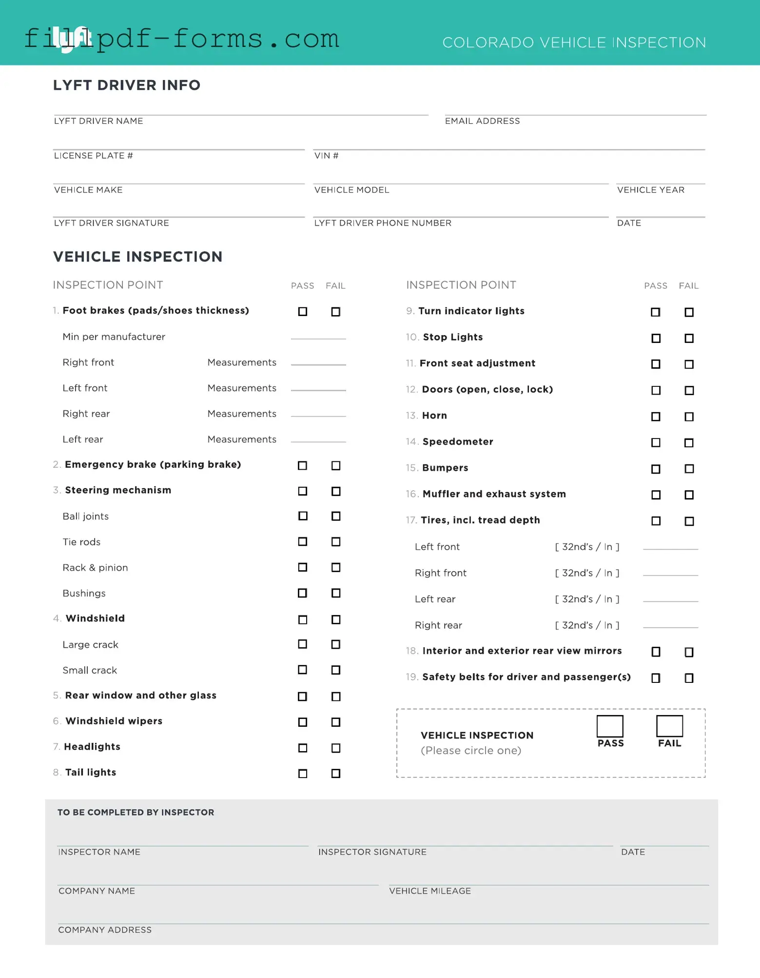 Lyft Inspection PDF Form