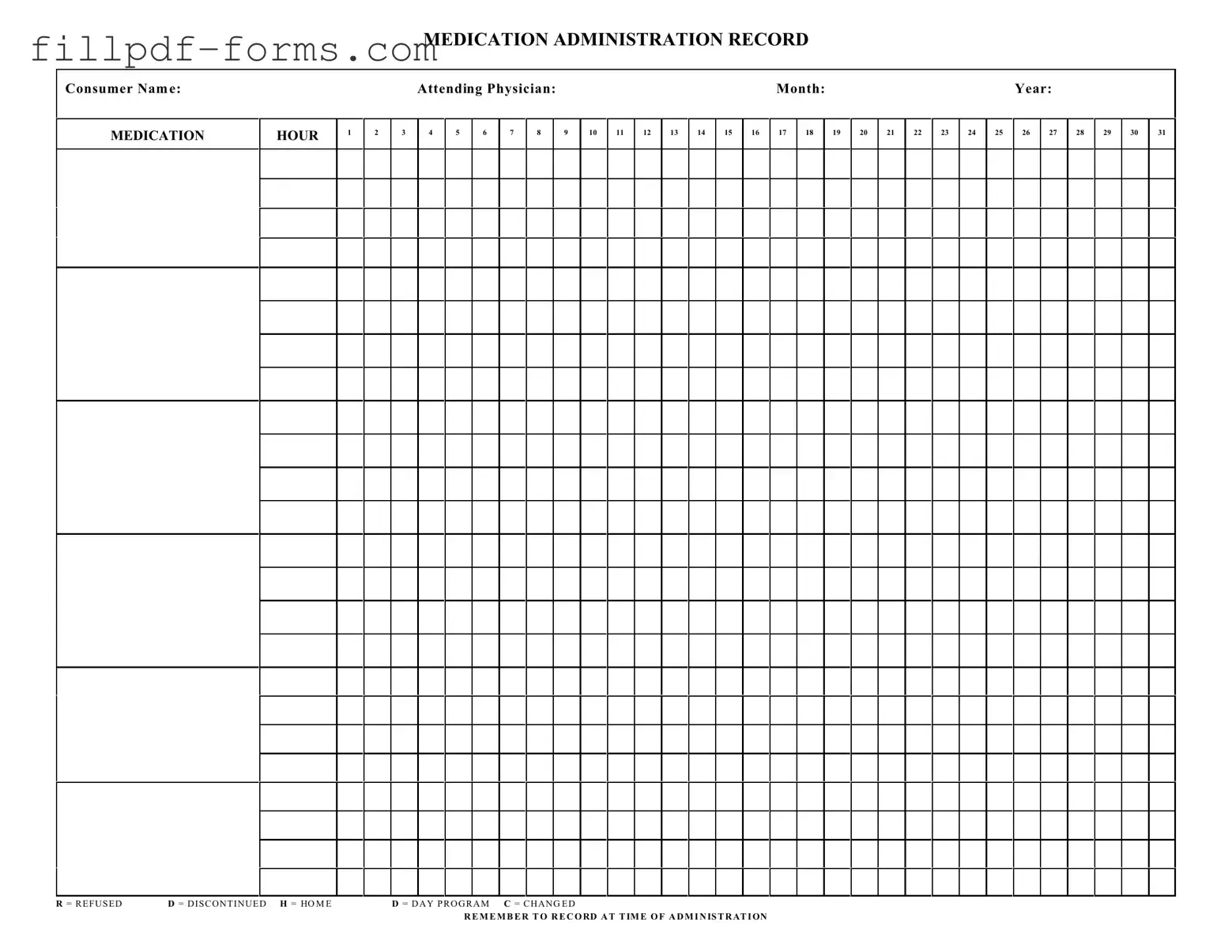 Medication Administration Record Sheet PDF Form