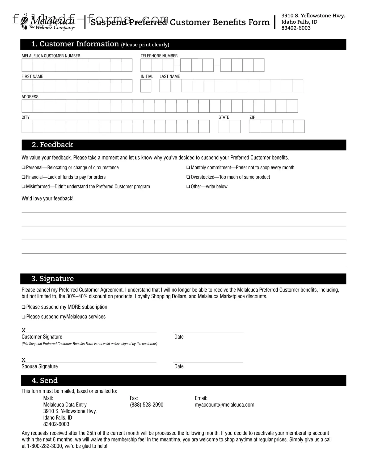 Melaleuca Cancellation PDF Form