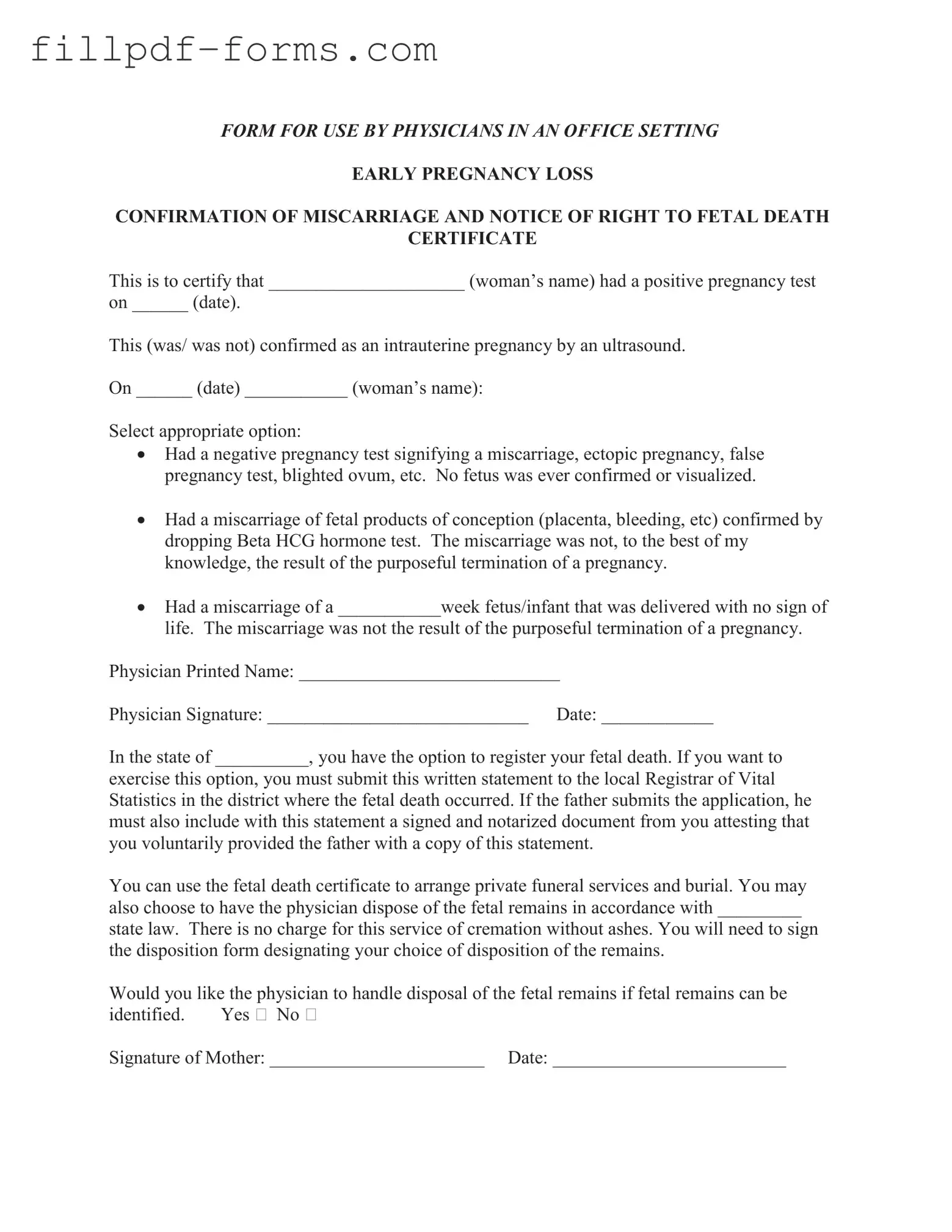 Miscarriage Discharge Paper PDF Form