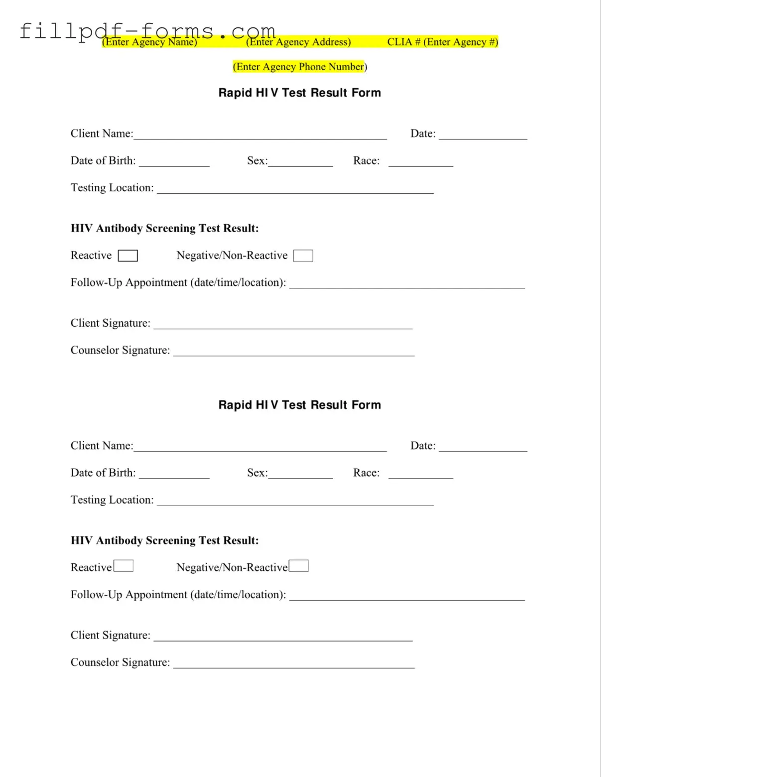 Negative Hiv Test PDF Form