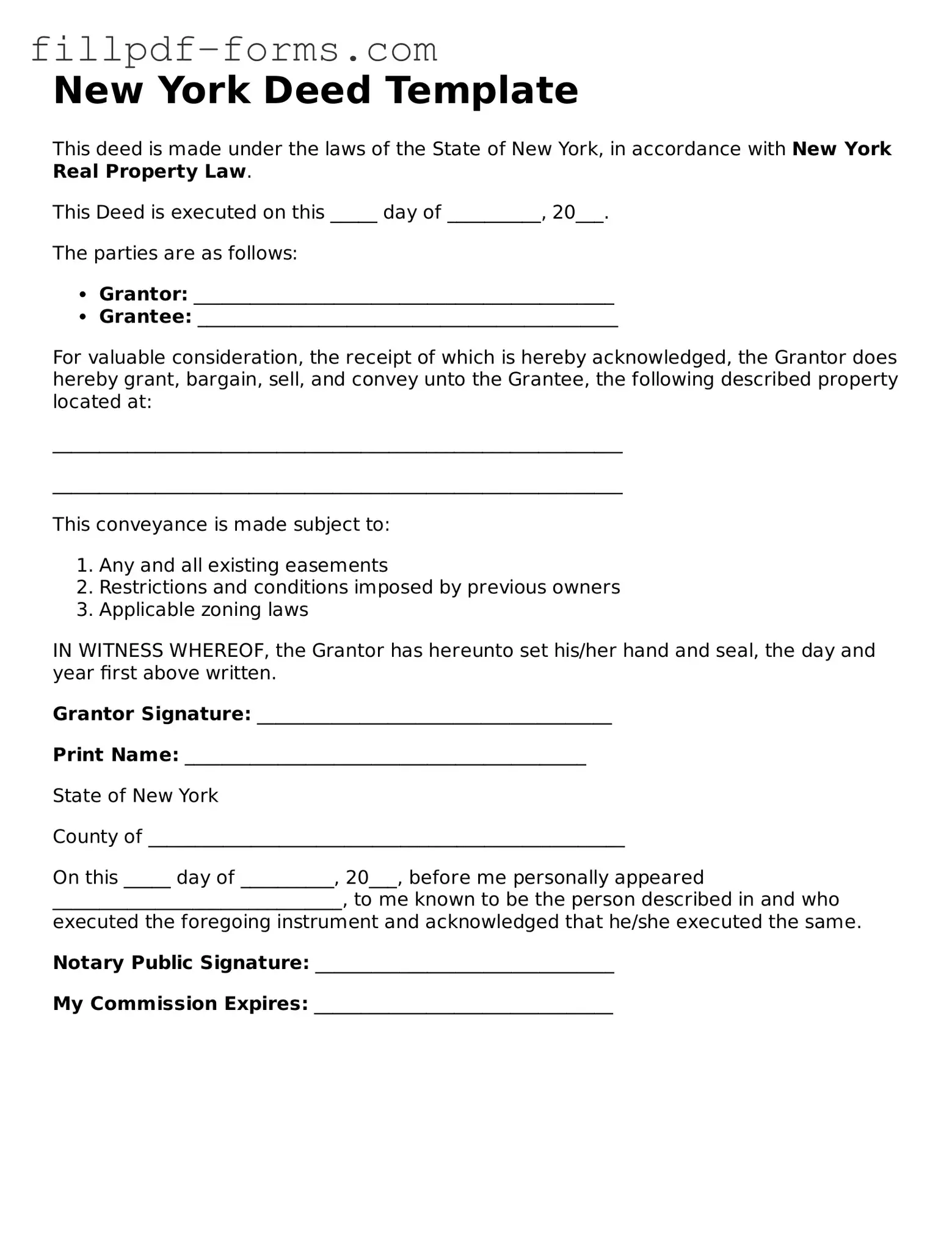 Fillable Deed Template for the State of New York