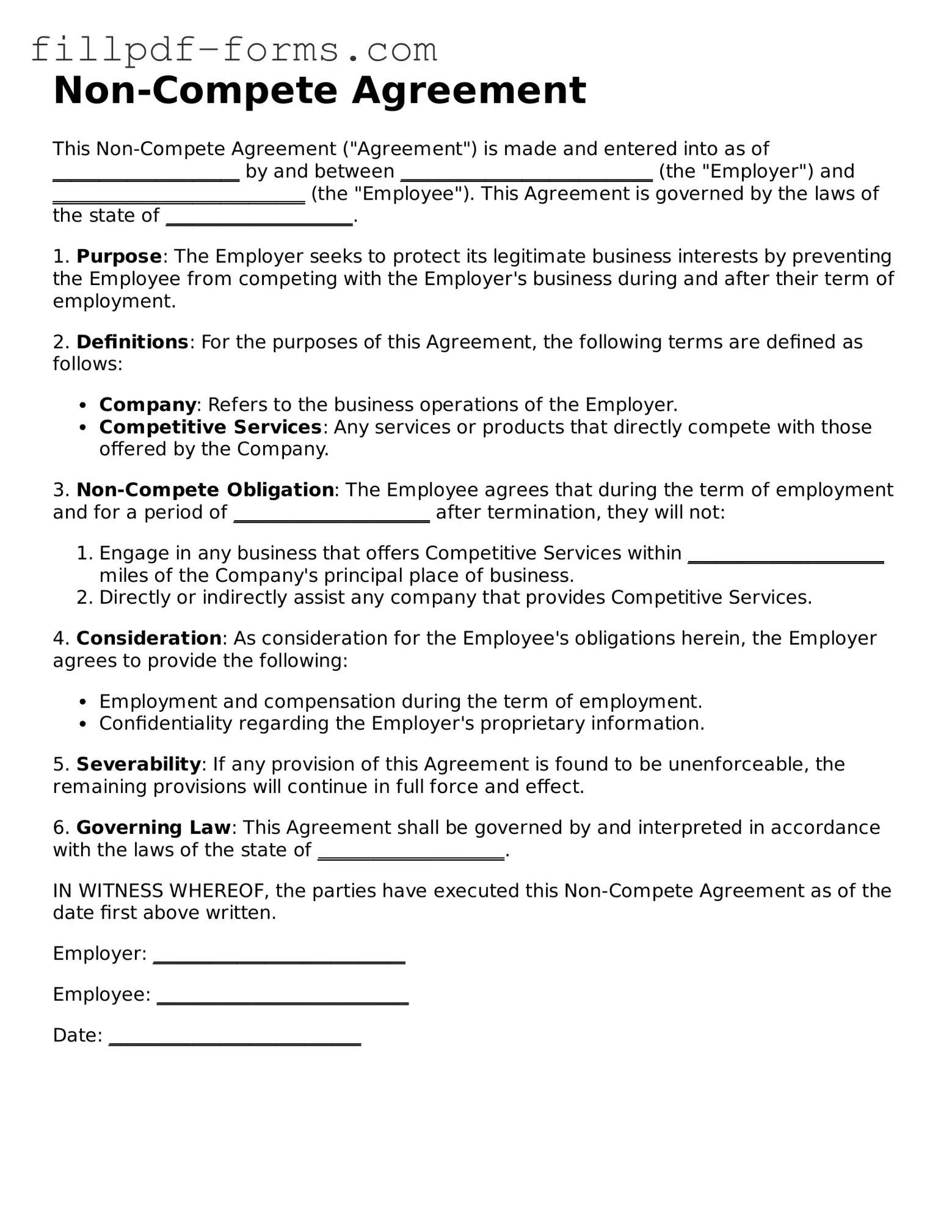 Fillable Non-compete Agreement Template