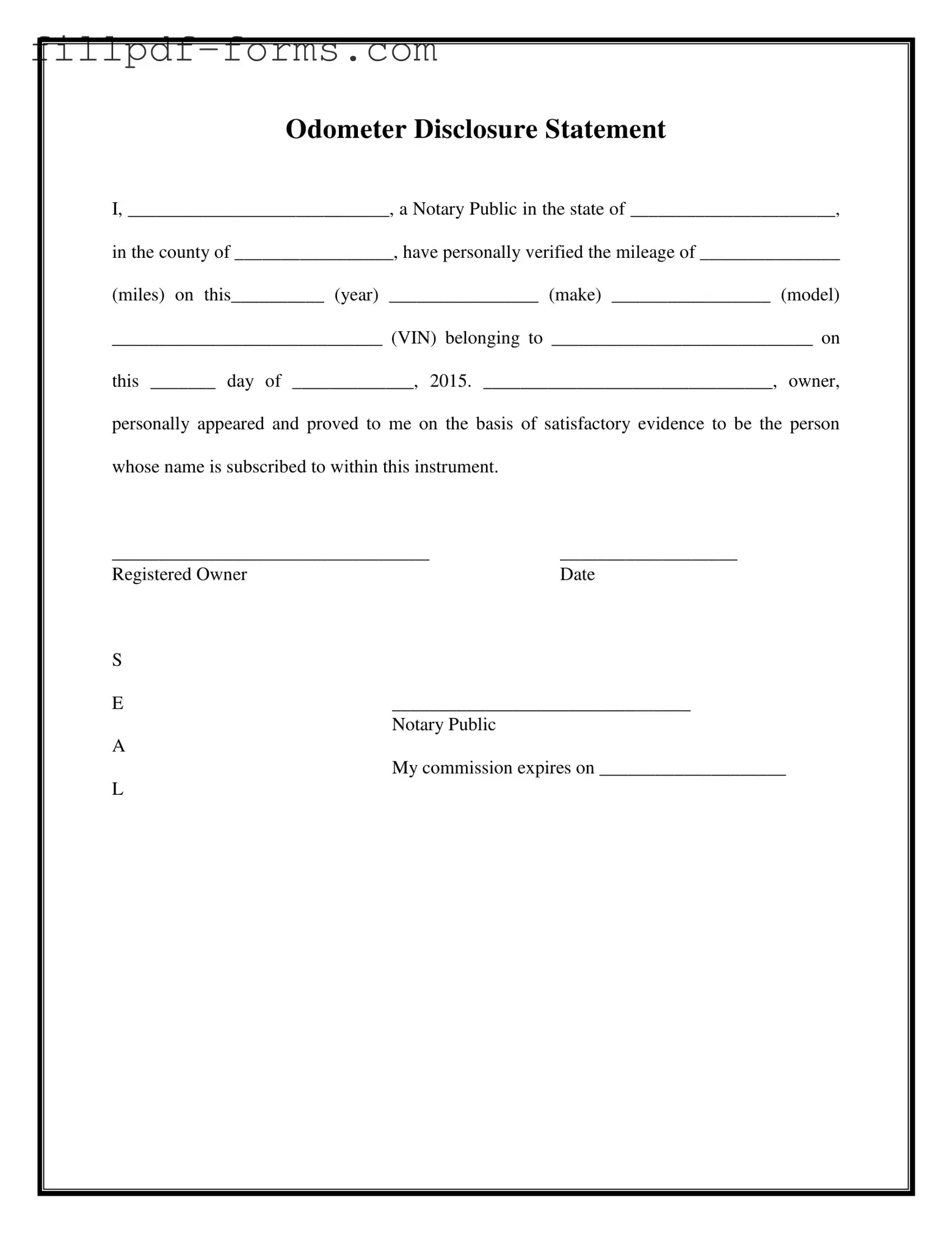 Notarized Odometer Statement PDF Form