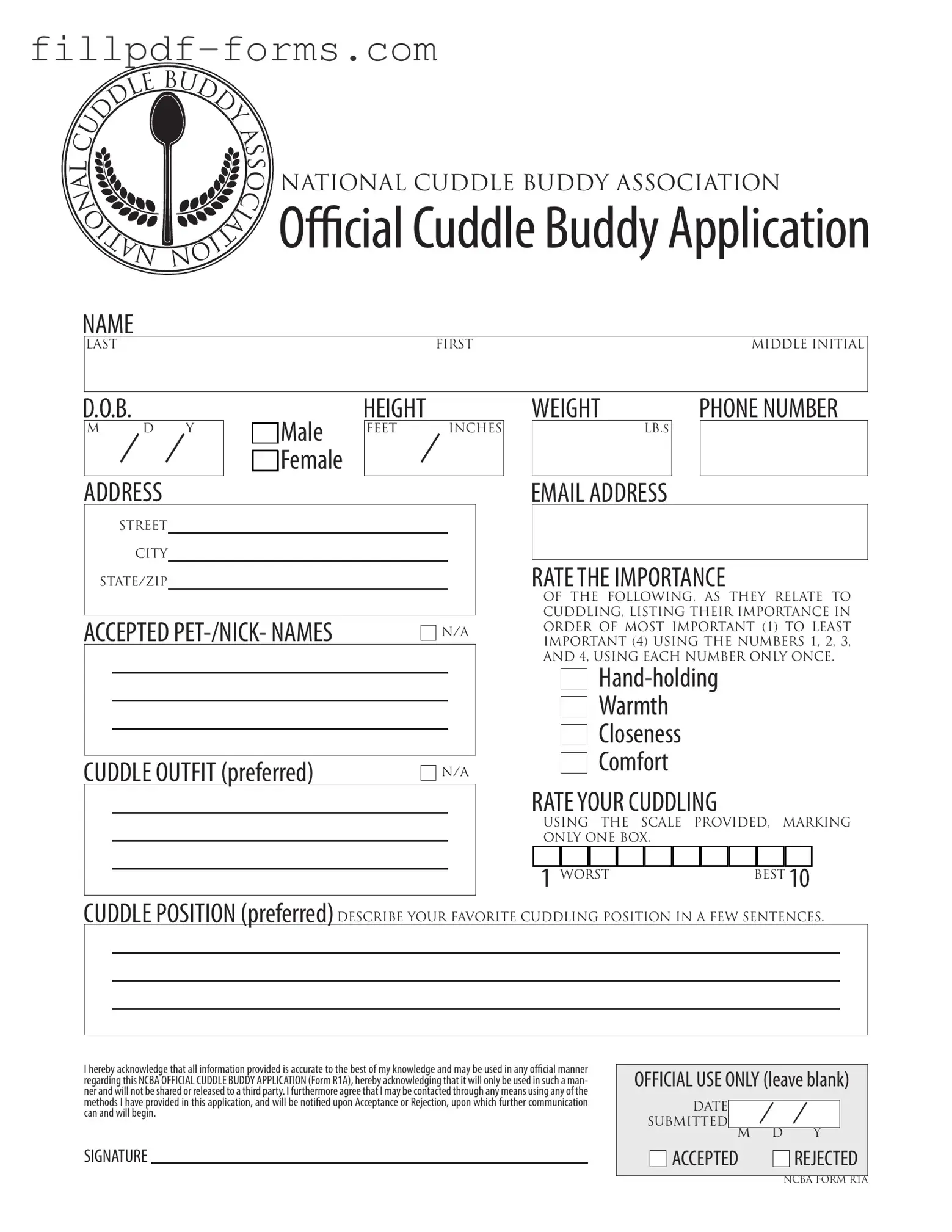 Cuddle Buddy Application PDF Form