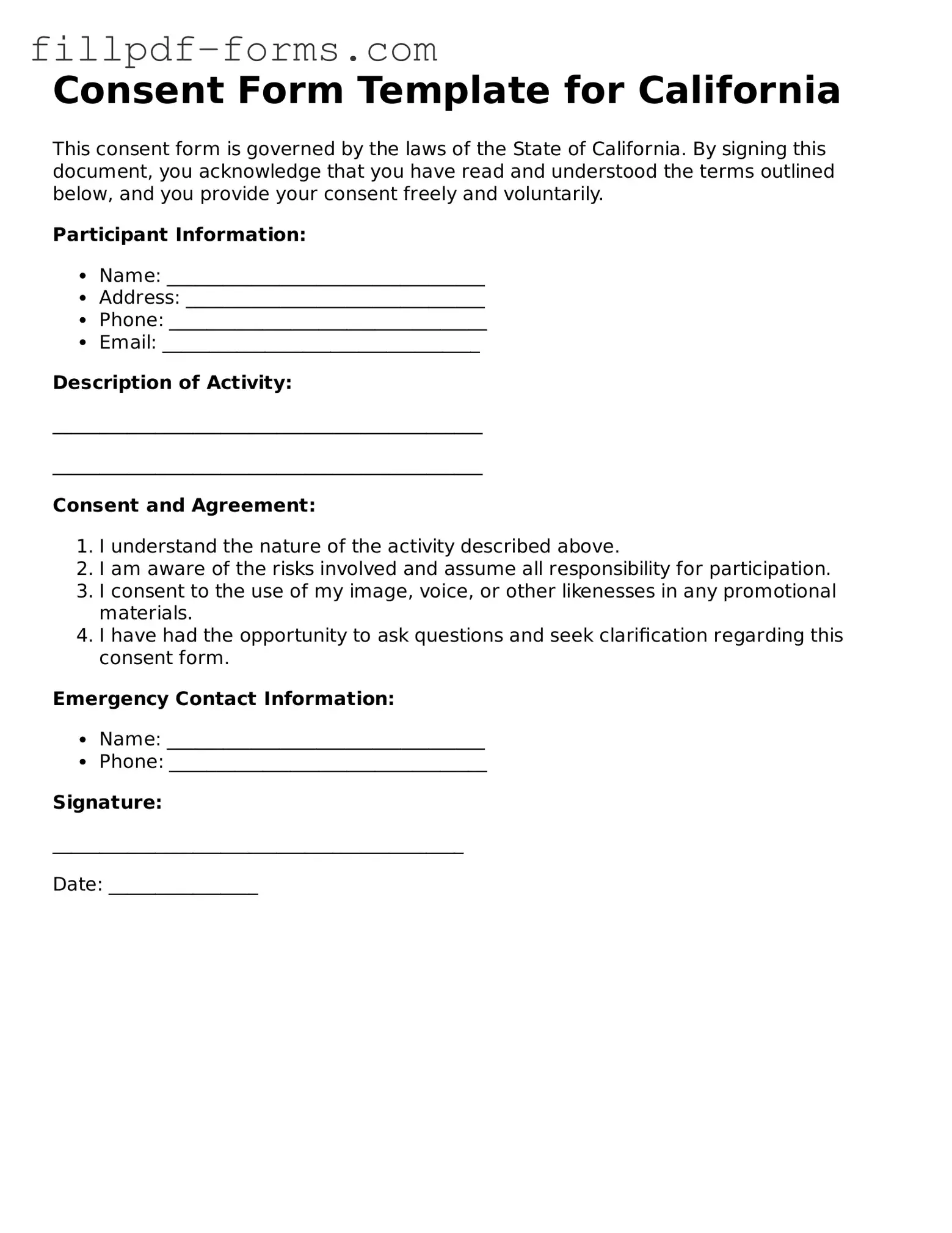 Fillable Consent Template