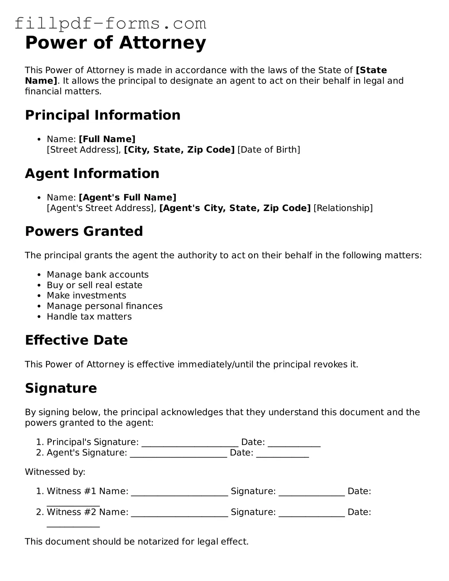 Fillable Power of Attorney Template