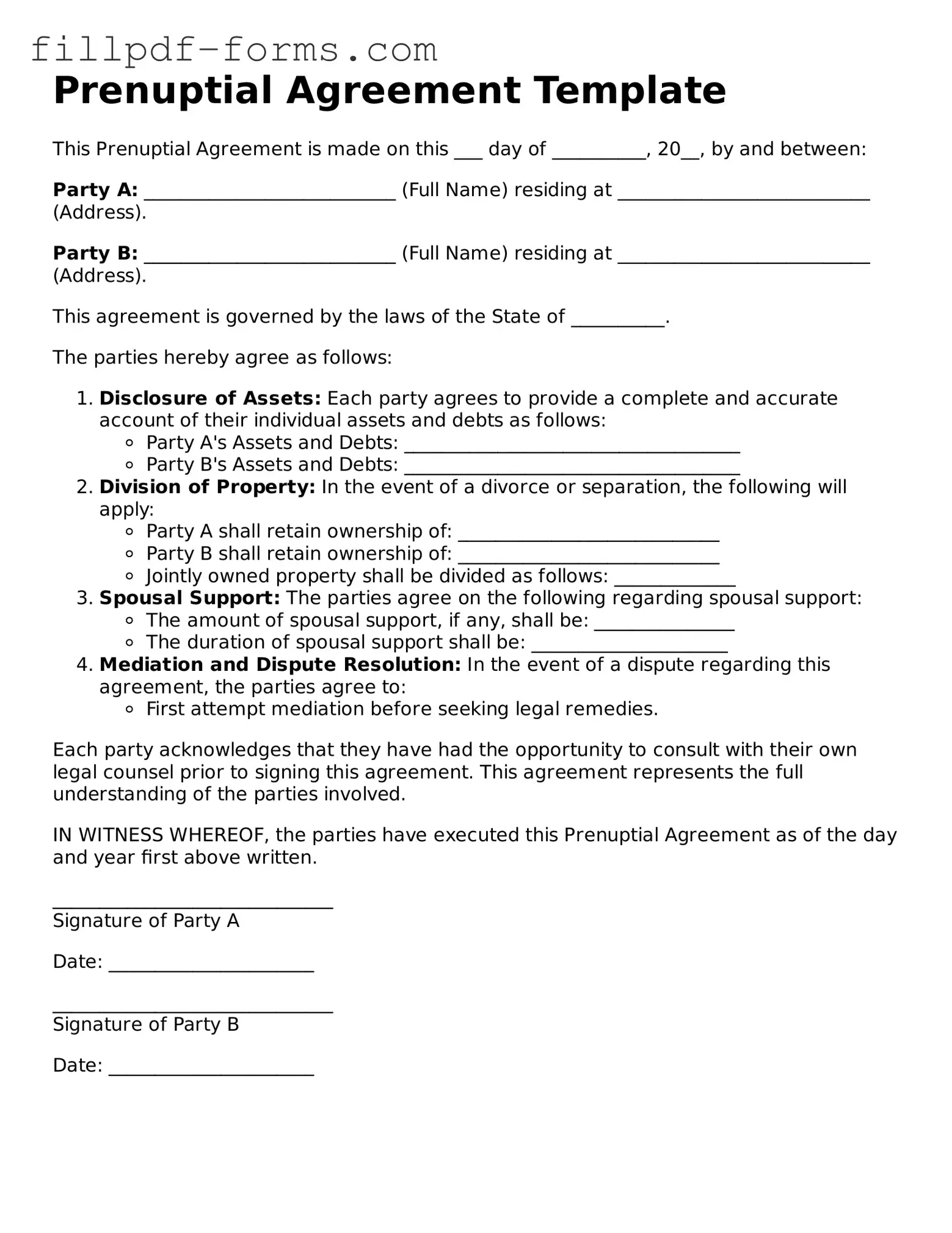 Fillable Prenuptial Agreement Template