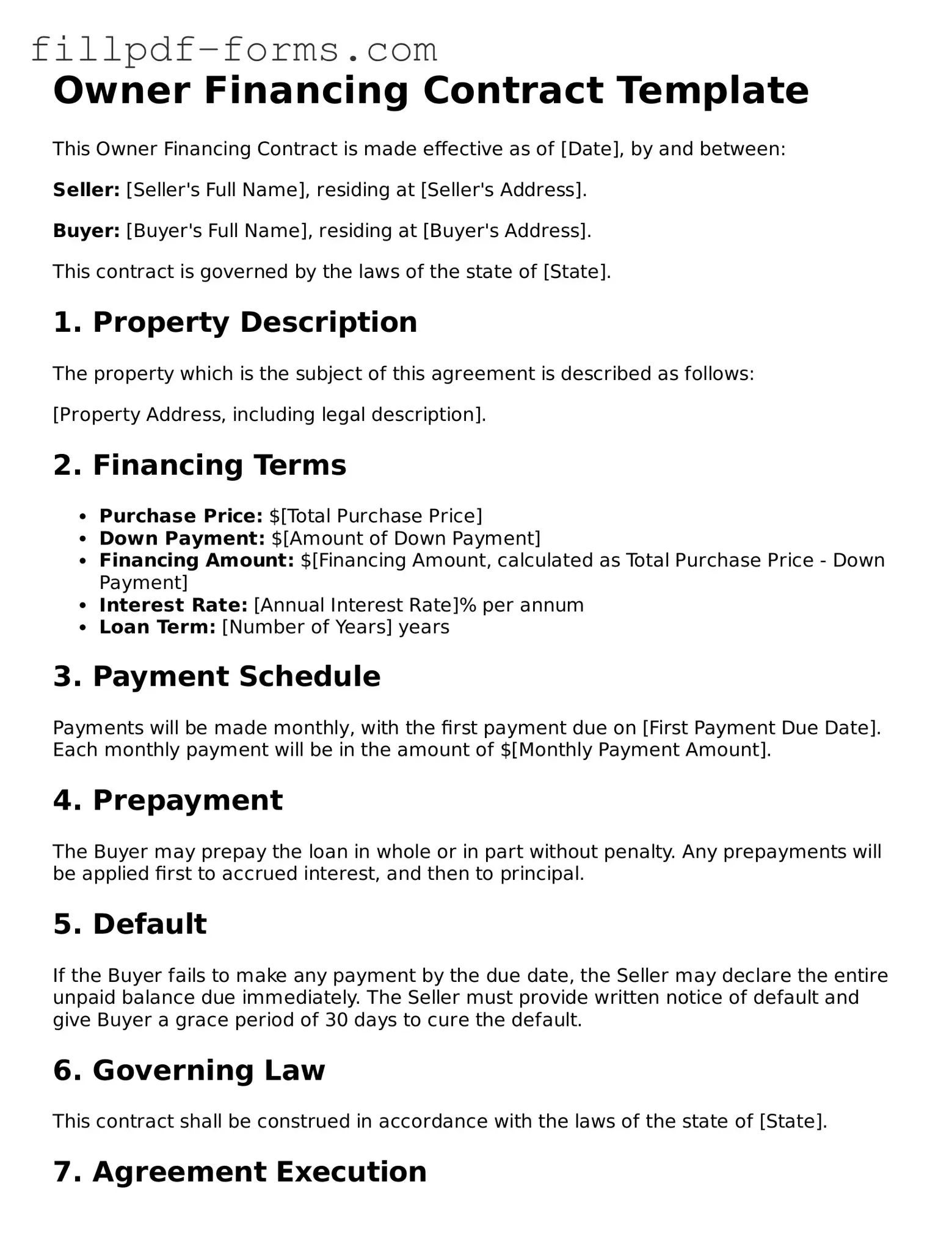 Fillable Owner Financing Contract Template