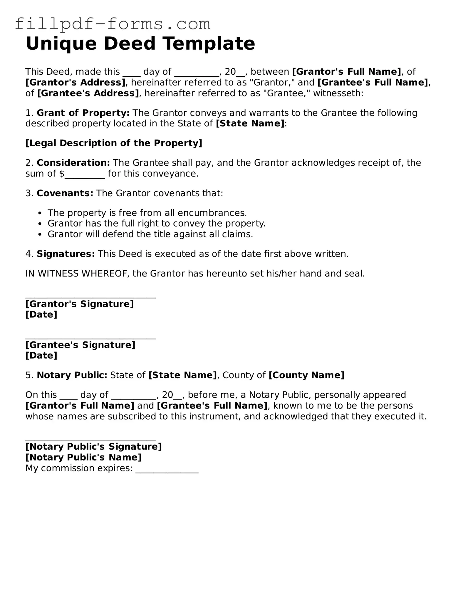 Fillable Deed Template