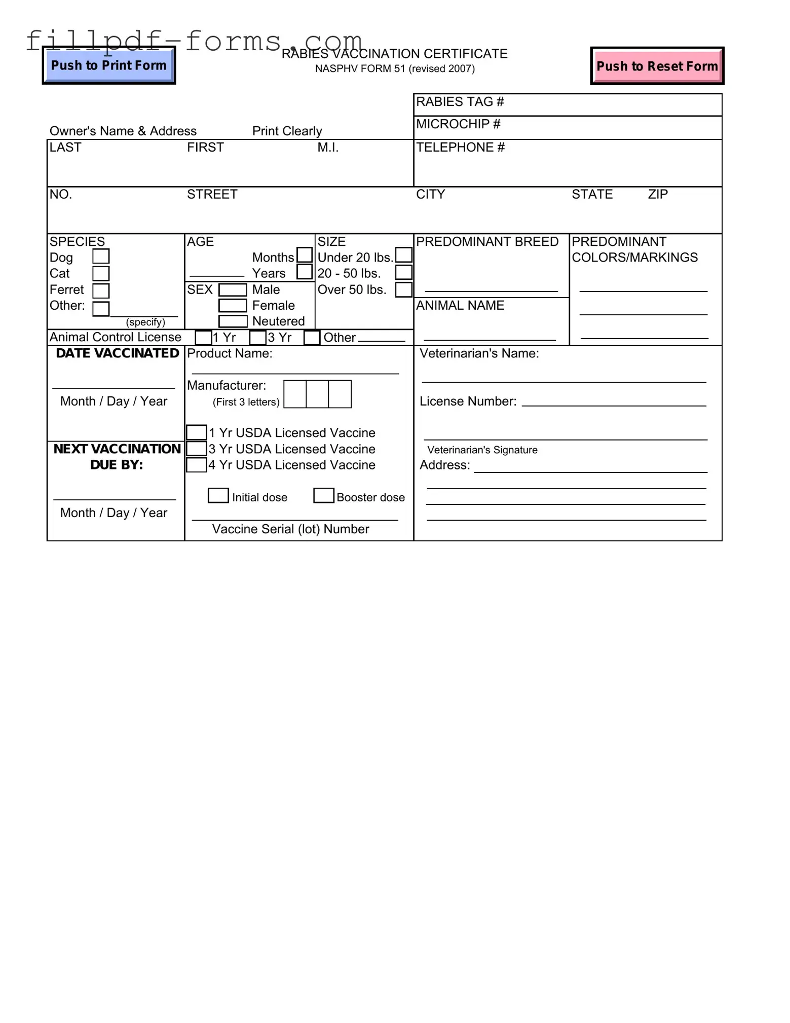 Rabies Certificate PDF Form