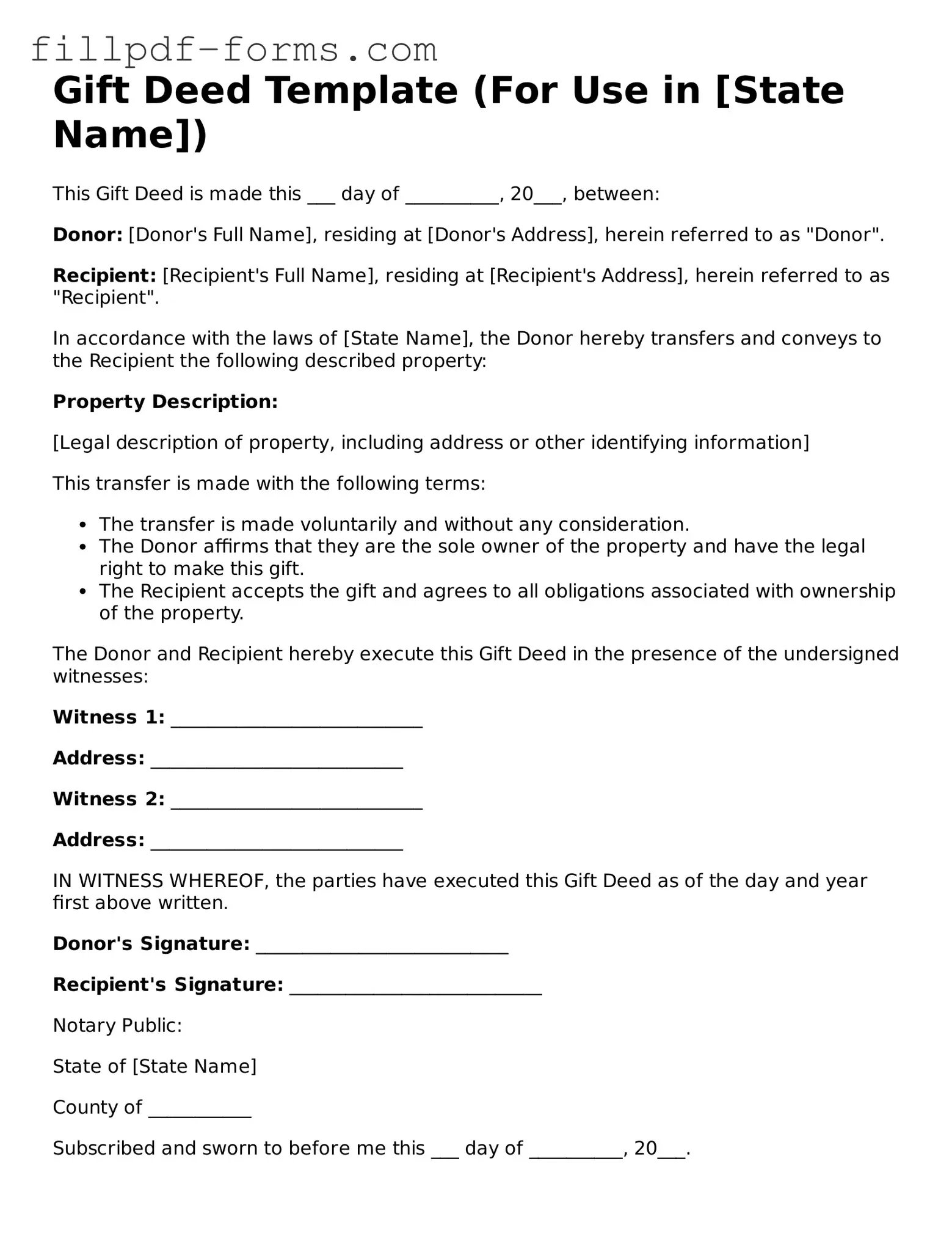 Fillable Gift Deed Template