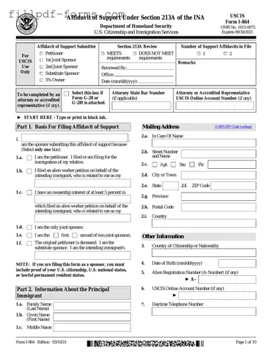 USCIS I-864 PDF Form